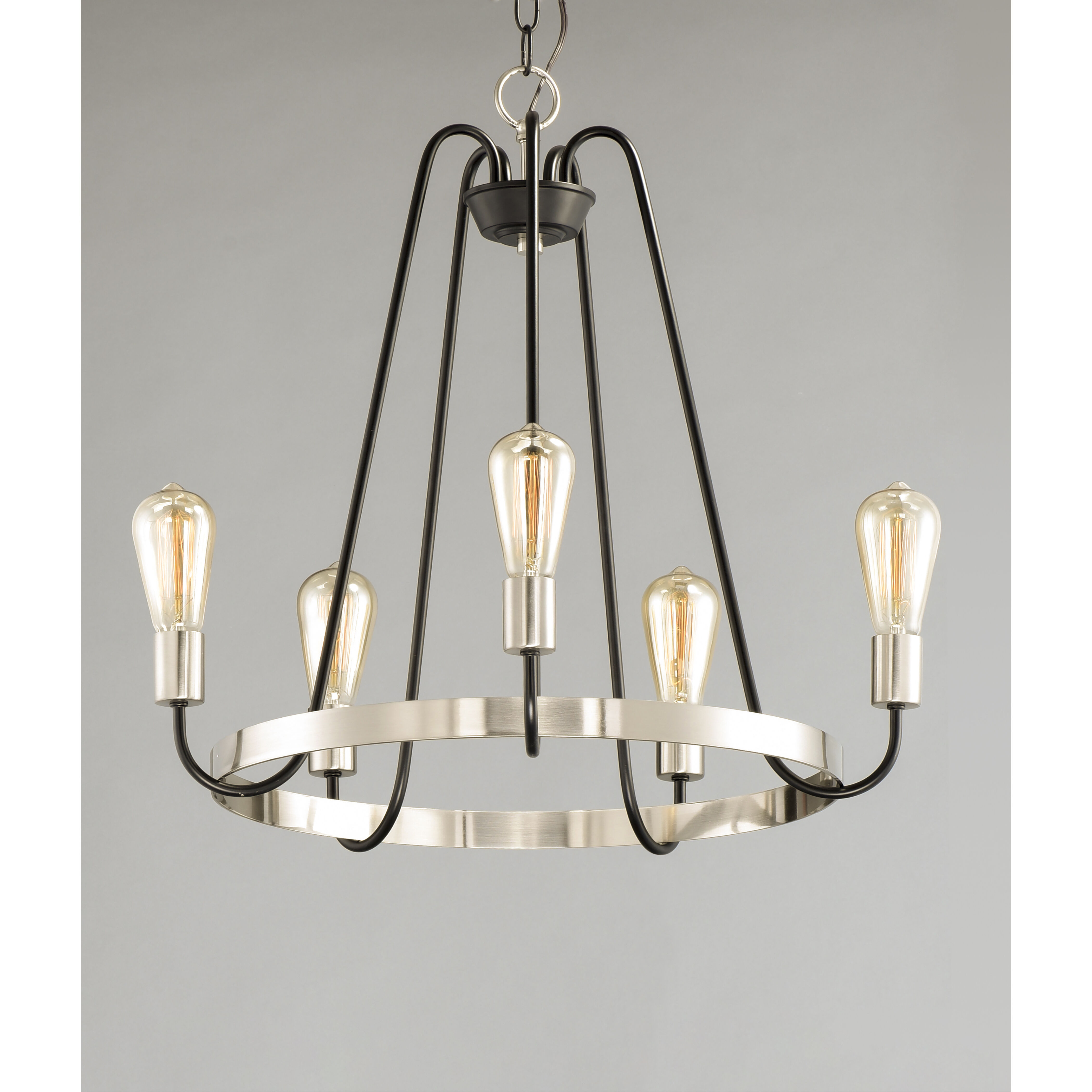 Haven 5 Light 24 inch Black/Satin Nickel Single-Tier Chandelier Ceiling Light in Black and Satin Nickel