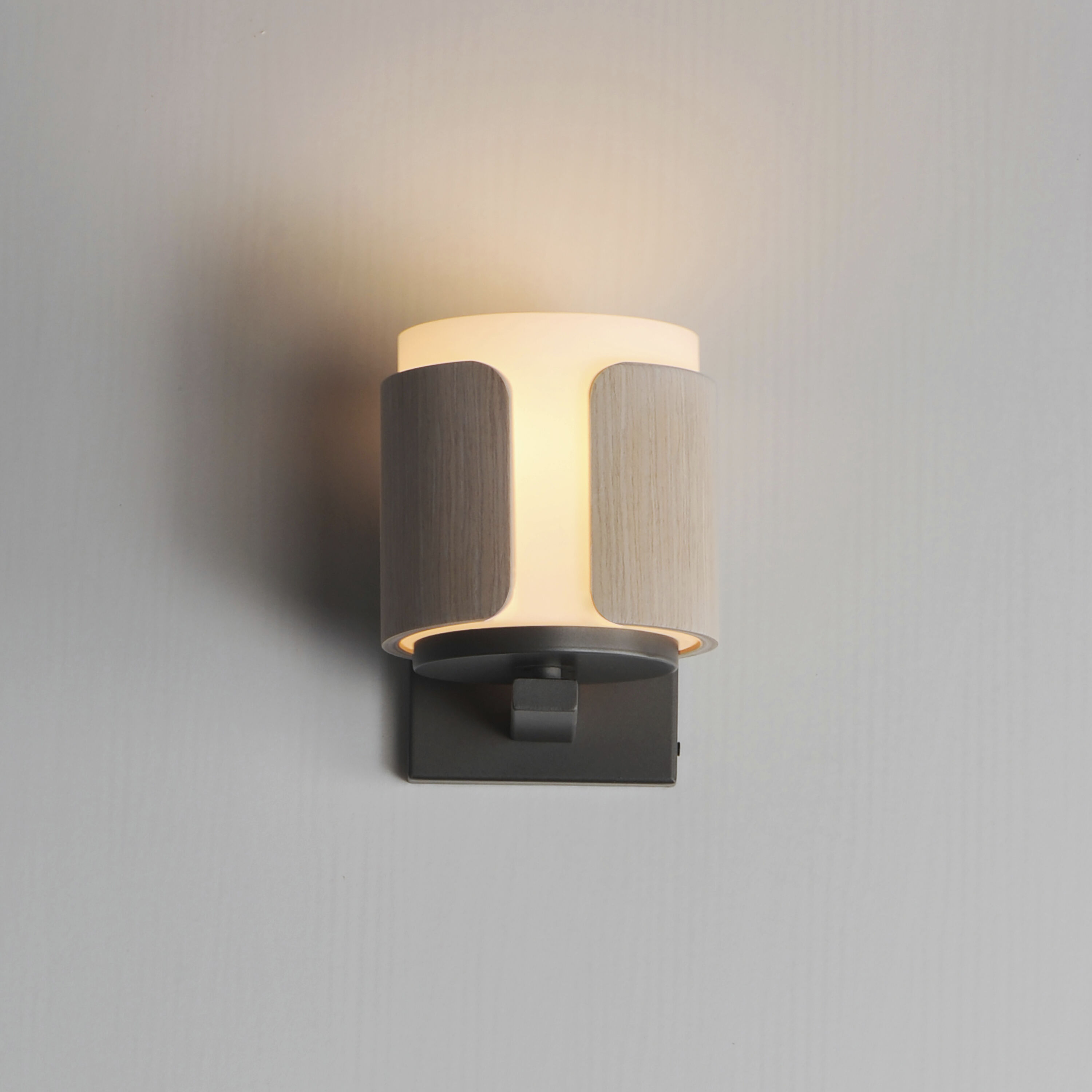 Draughtsman Wall Sconce Wall Light in Satin White, Natural Wood and Charcoal