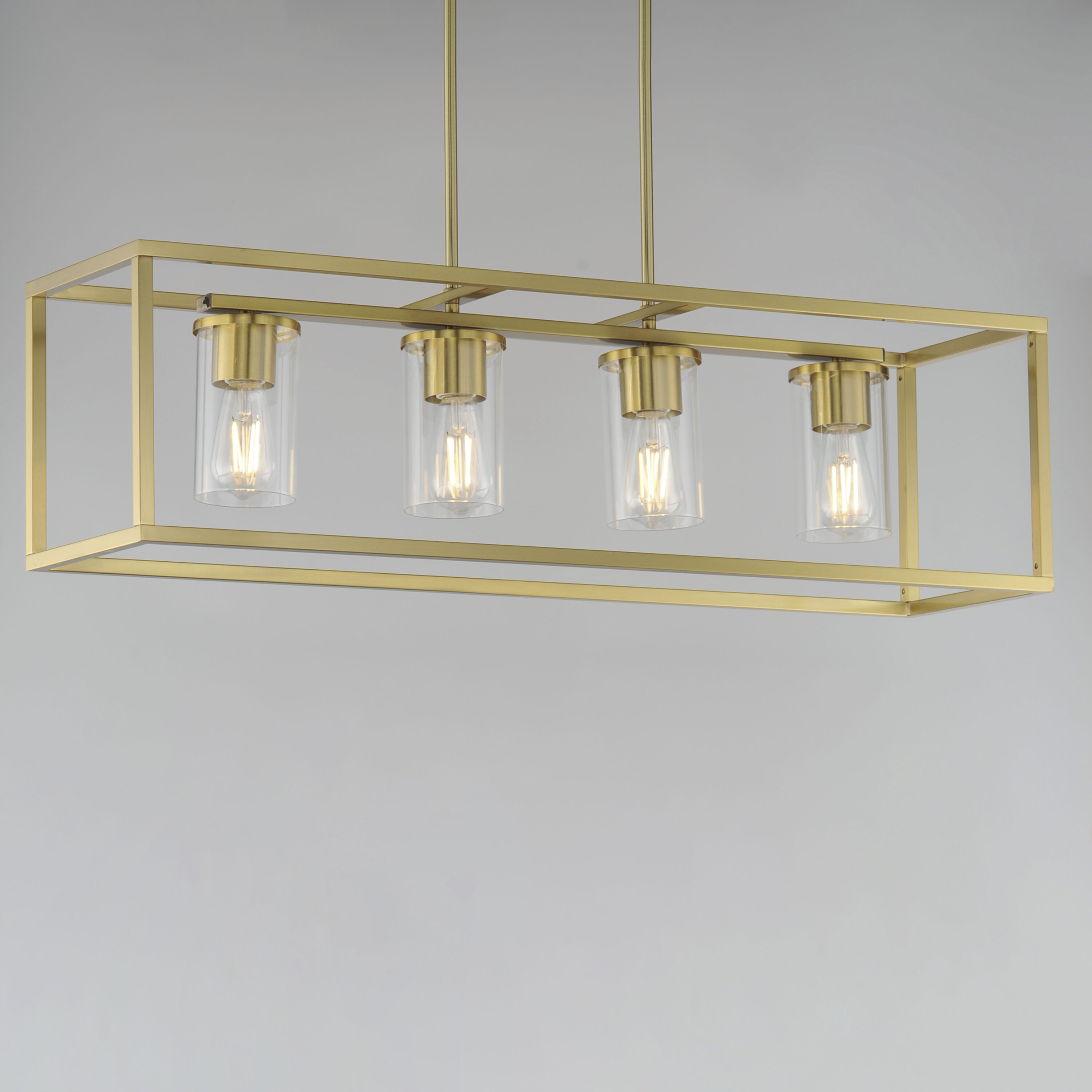 Lateral 4 Light 36 inch Satin Brass Linear Pendant Ceiling Light in Clear