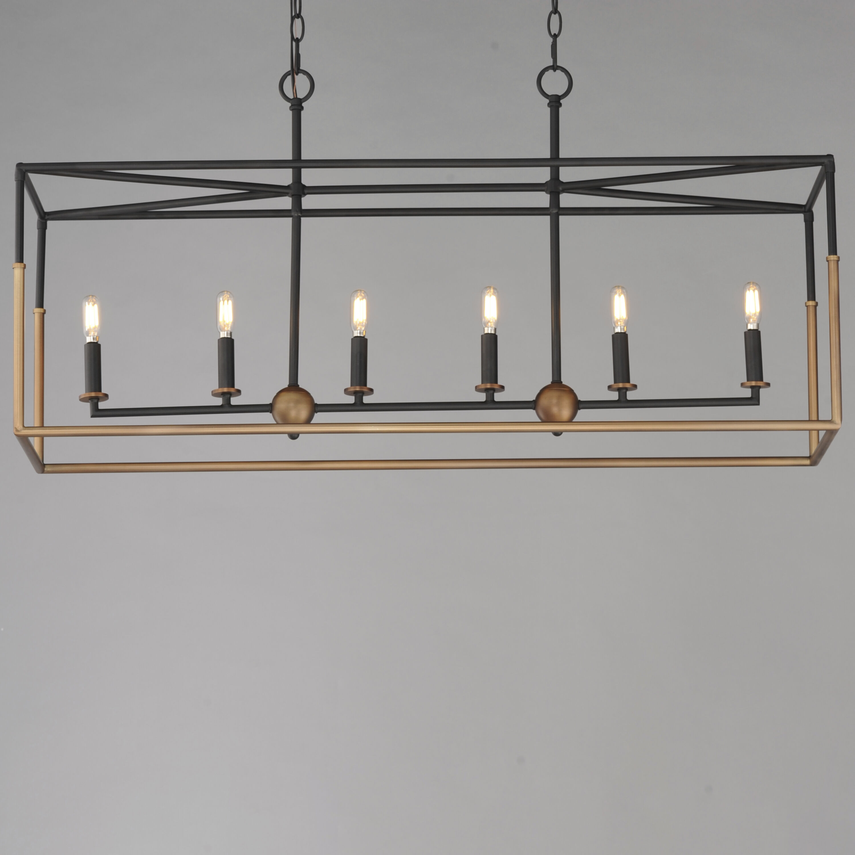 SoHo 6 Light 42 inch Black and Weathered Brass Linear Pendant Ceiling Light