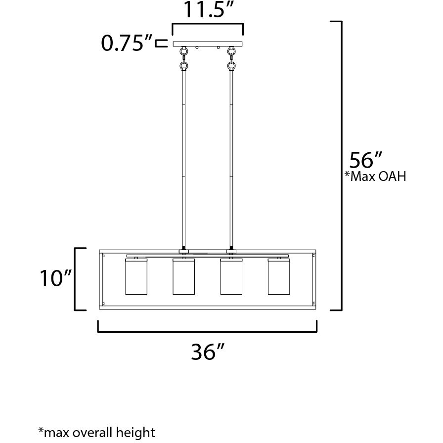 Lateral 4 Light 36 inch Satin Nickel Linear Pendant Ceiling Light