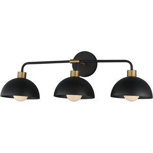 Thelonious 3 Light 30.75 inch Black and Natural Aged Brass Bath Vanity Wall Light