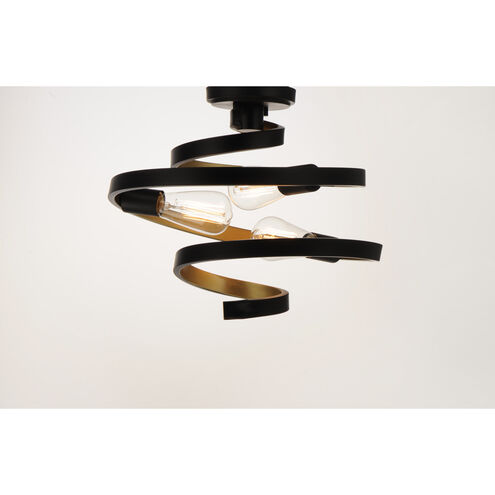 Twister 3 Light 16 inch Black/Gold Semi-Flush Mount Ceiling Light