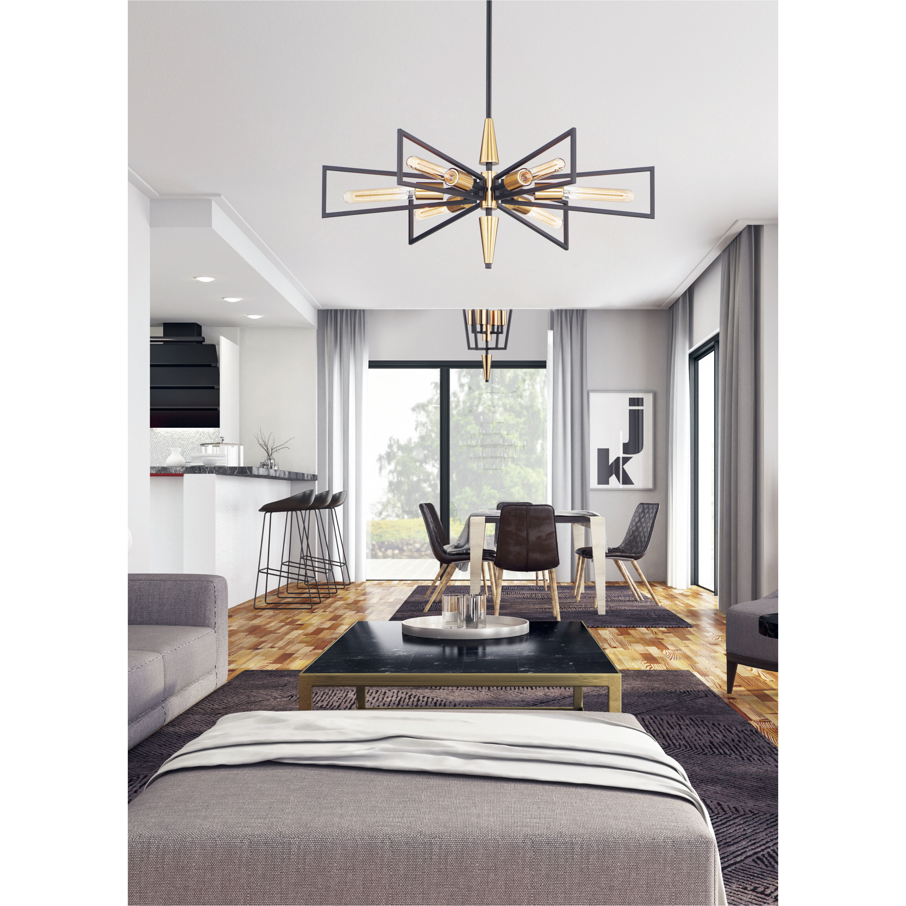 Maxim 11656BKSBR Wings 6 Light 29 inch Black Satin Brass Chandelier Ceiling Light