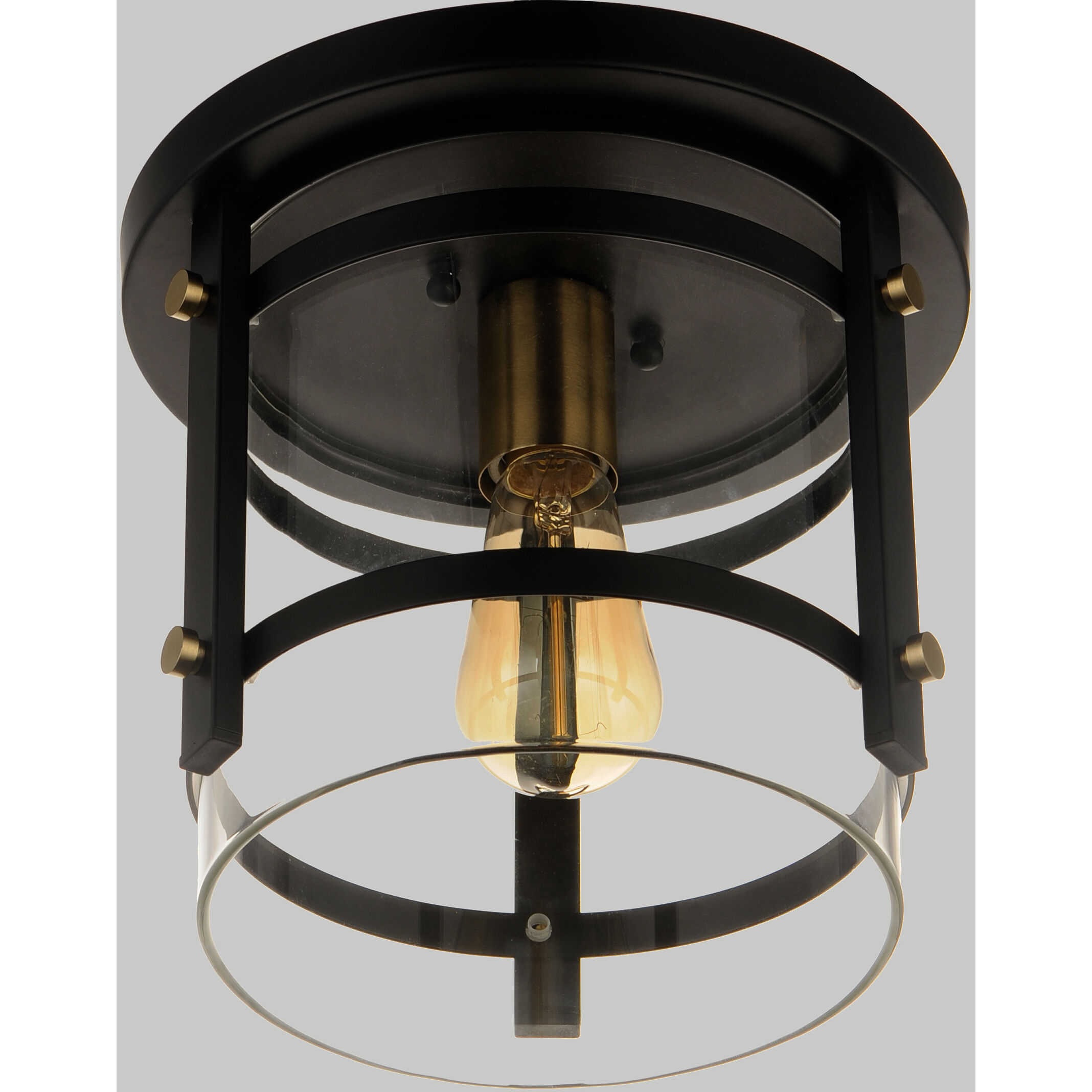 Capitol 1 Light 10 inch Black/Antique Brass Flush Mount Ceiling Light