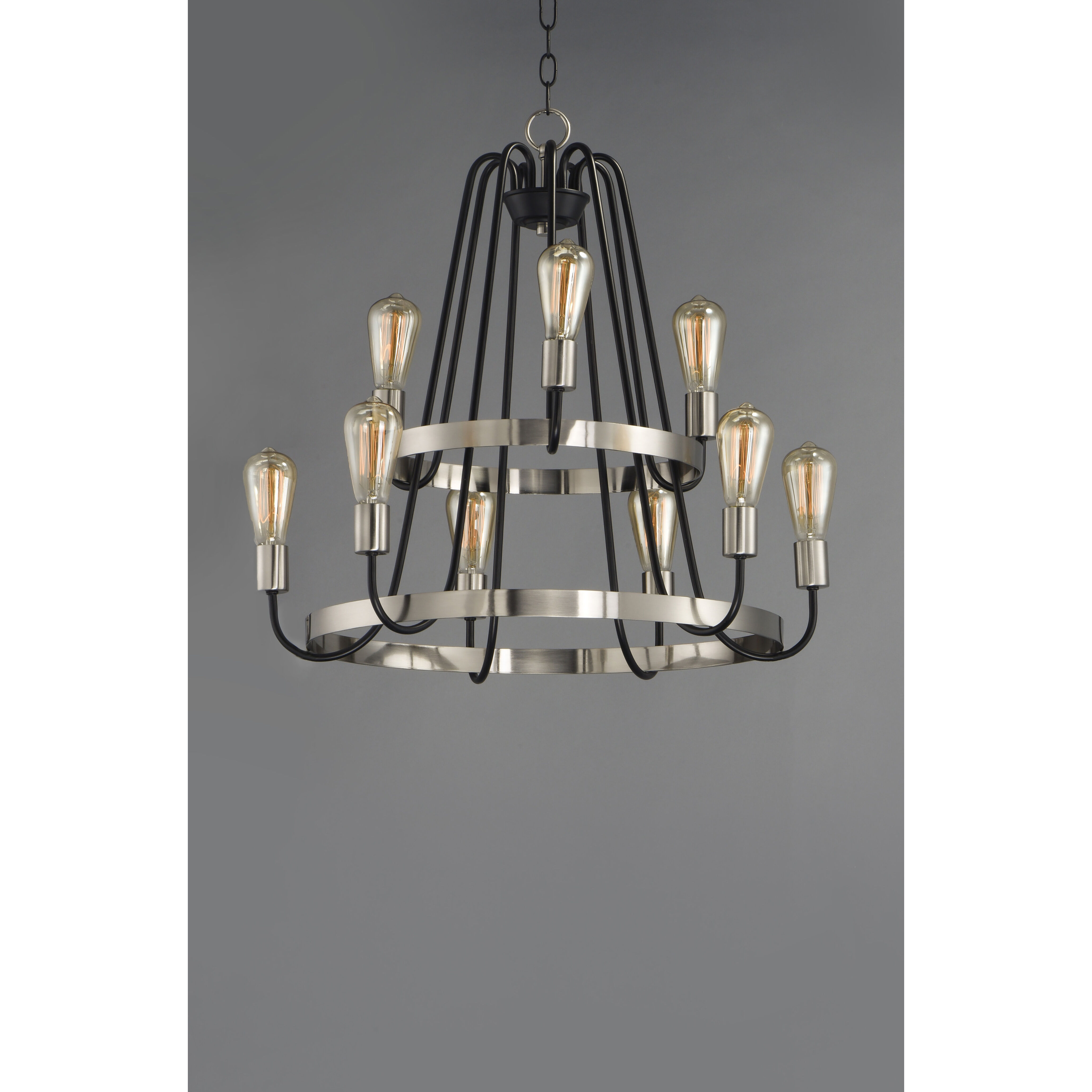Haven 9 Light 27 inch Black/Satin Nickel Multi-Tier Chandelier Ceiling Light in Black and Satin Nickel