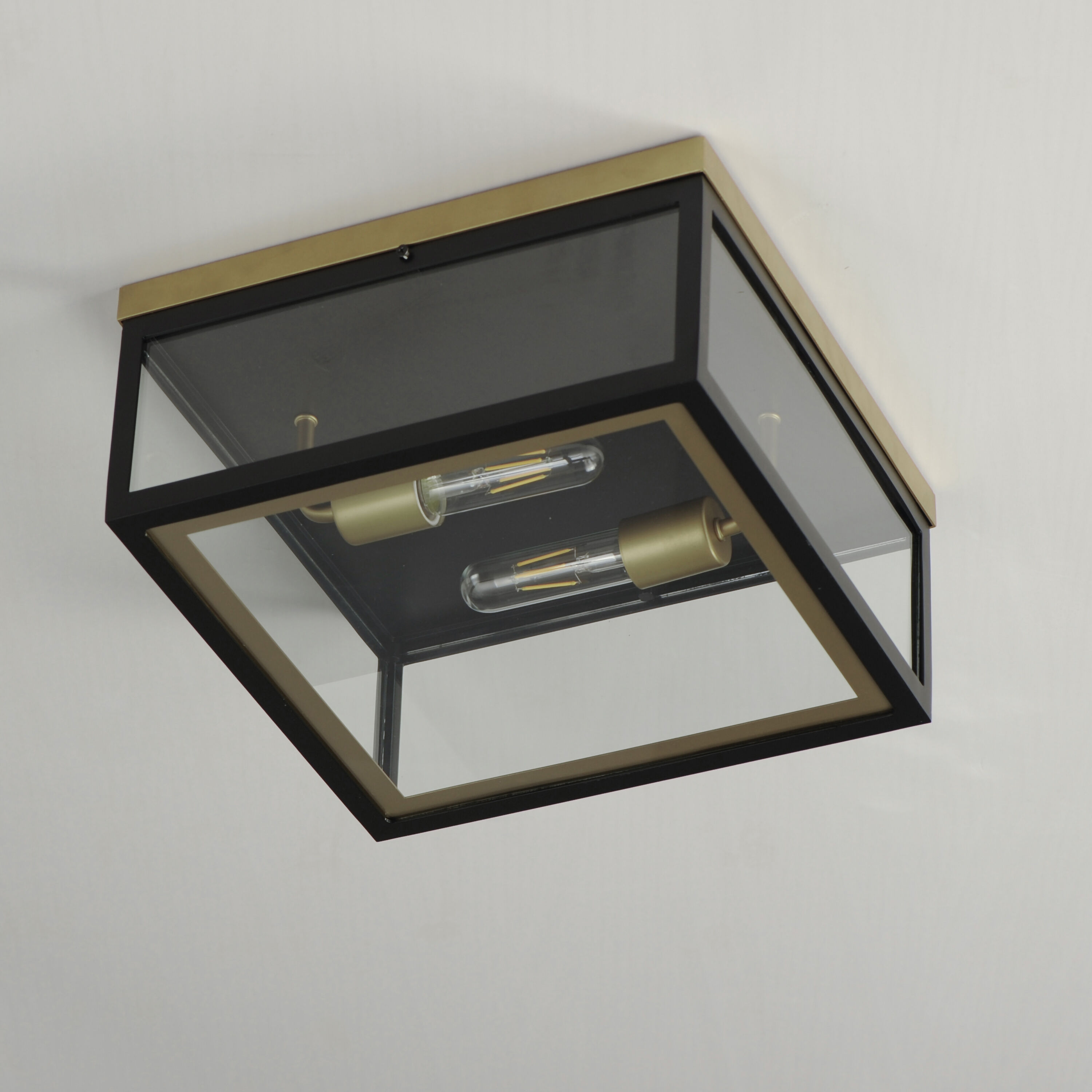 Neoclass 2 Light 13 inch Black/Gold Outdoor Flush Mount