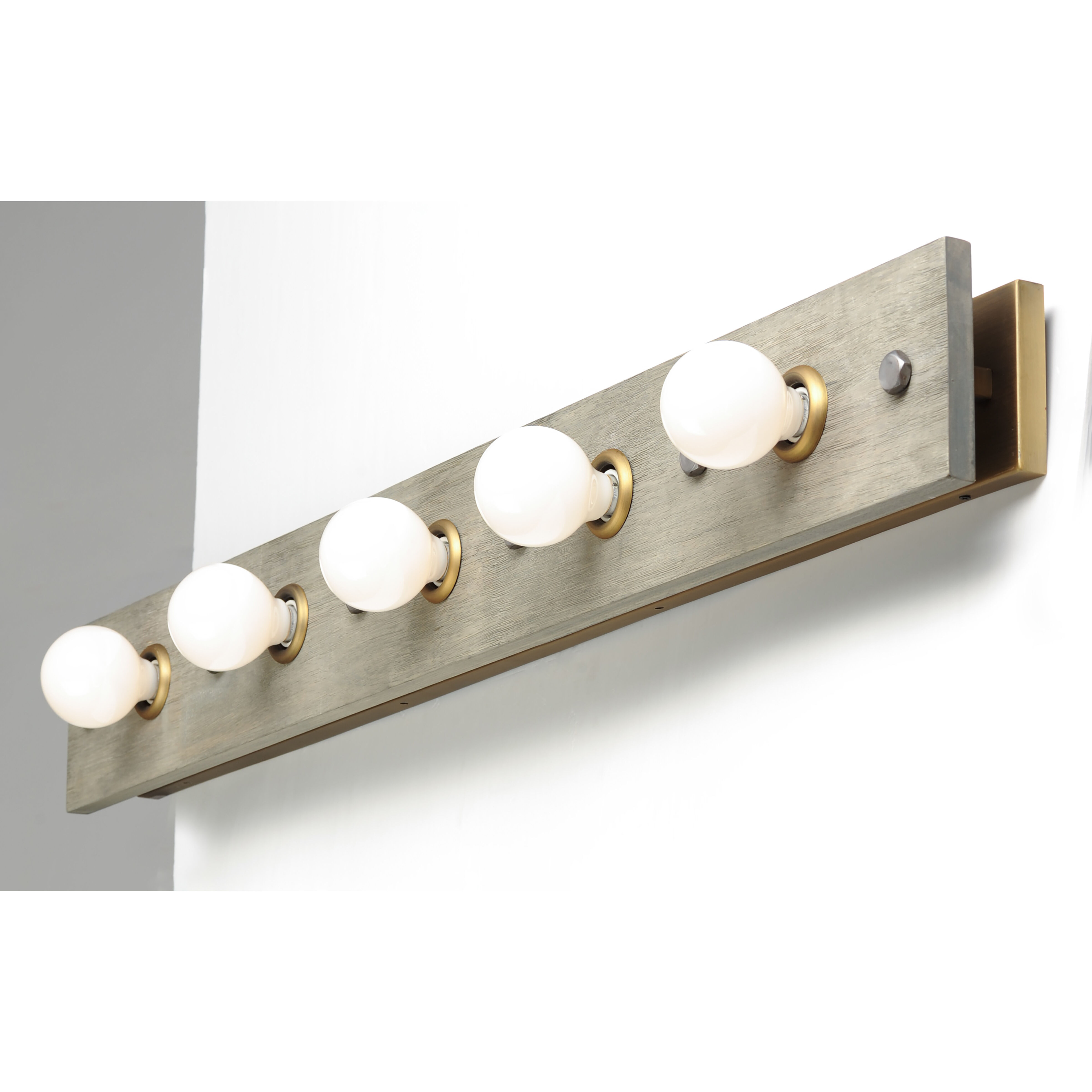 Plank 5 Light 48 inch Weathered Wood/Antique Brass Vanity Light Wall Light