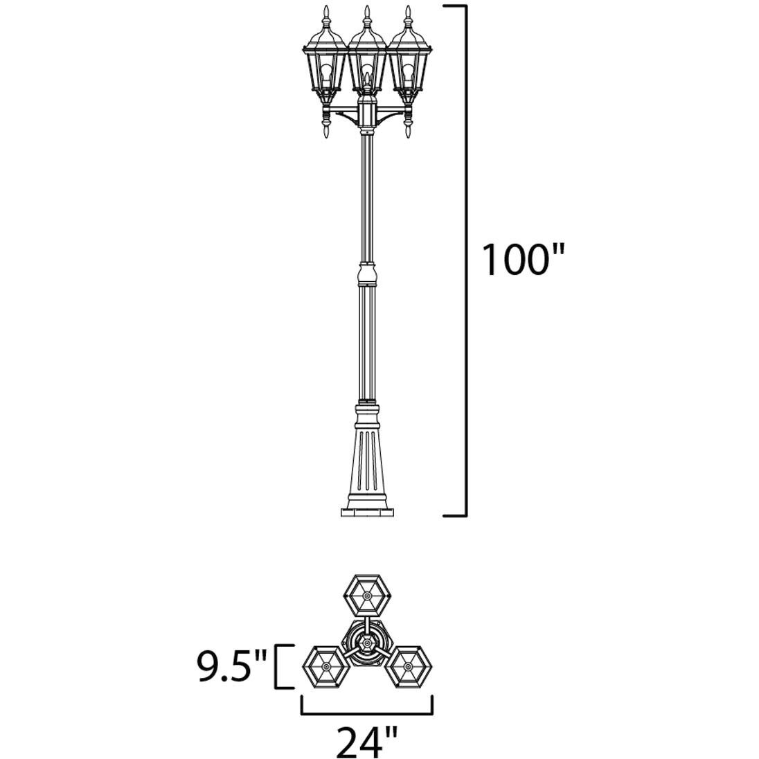 Poles 3 Light 100 inch Black Outdoor Pole/Post Lantern