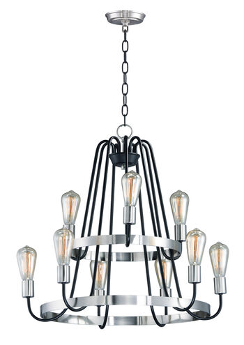 Haven 9 Light 27 inch Black/Satin Nickel Multi-Tier Chandelier Ceiling Light in Black and Satin Nickel