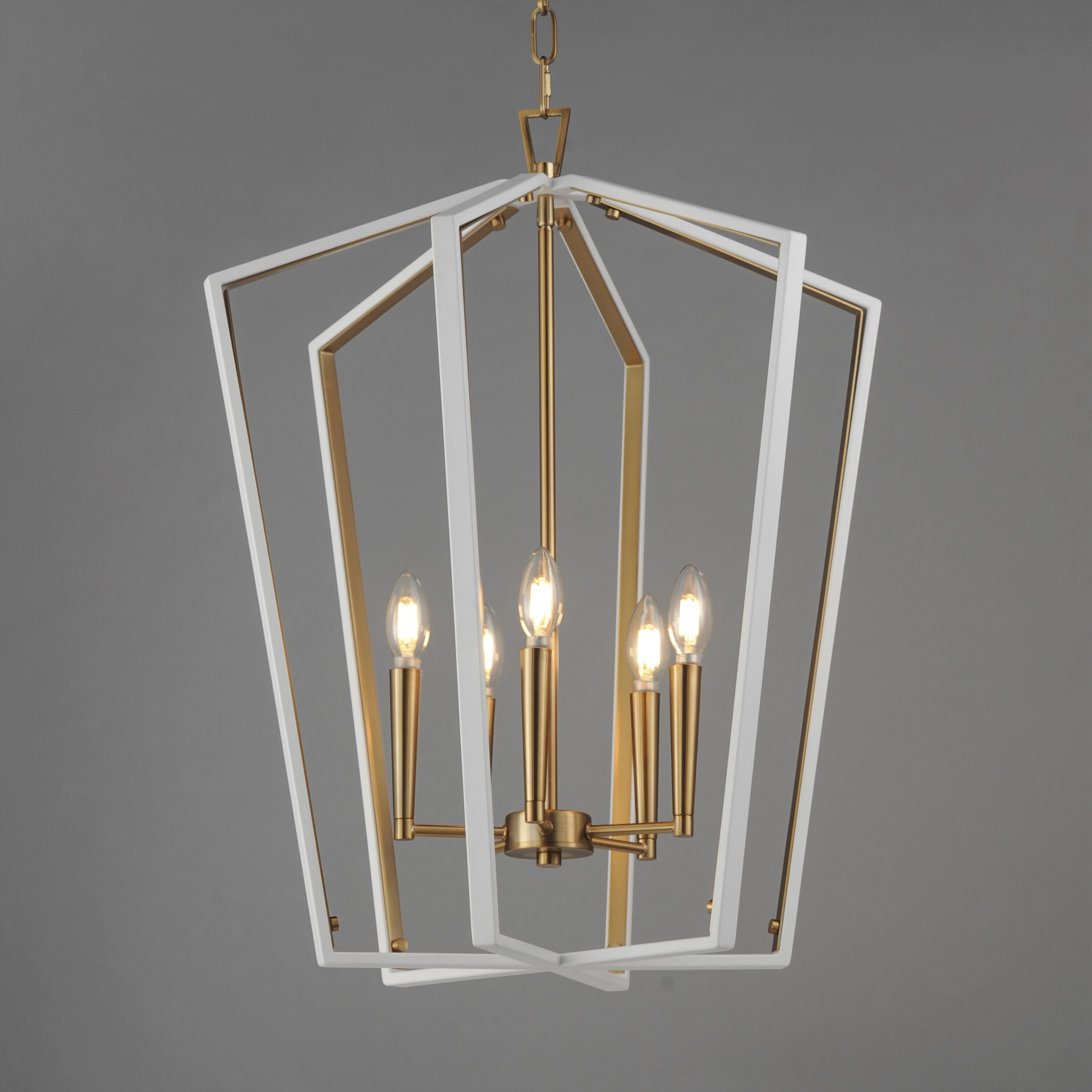 Melrose 5 Light 22 inch White and Natural Aged Brass Entry Foyer Pendant Ceiling Light