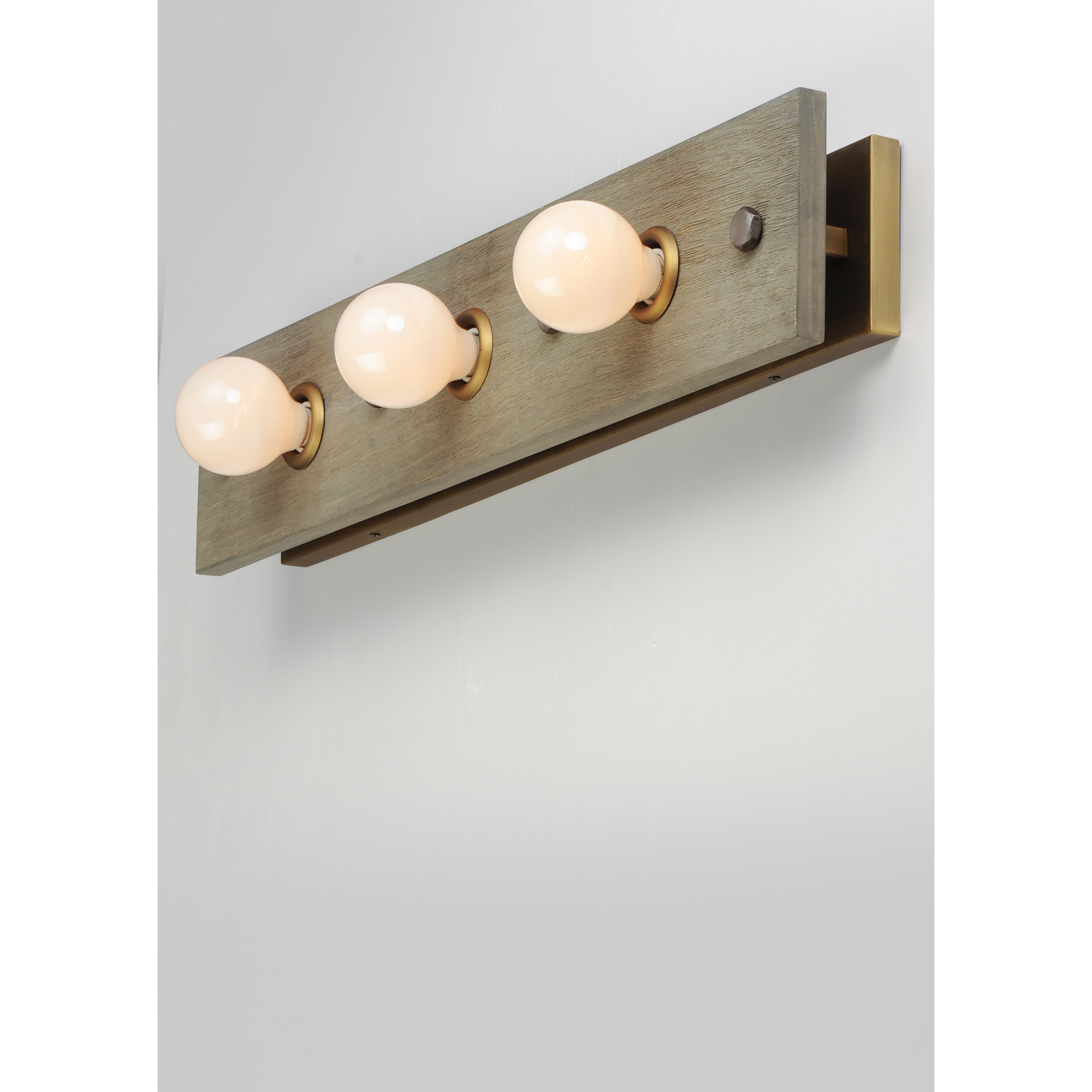 Plank 3 Light 30 inch Weathered Wood/Antique Brass Vanity Light Wall Light