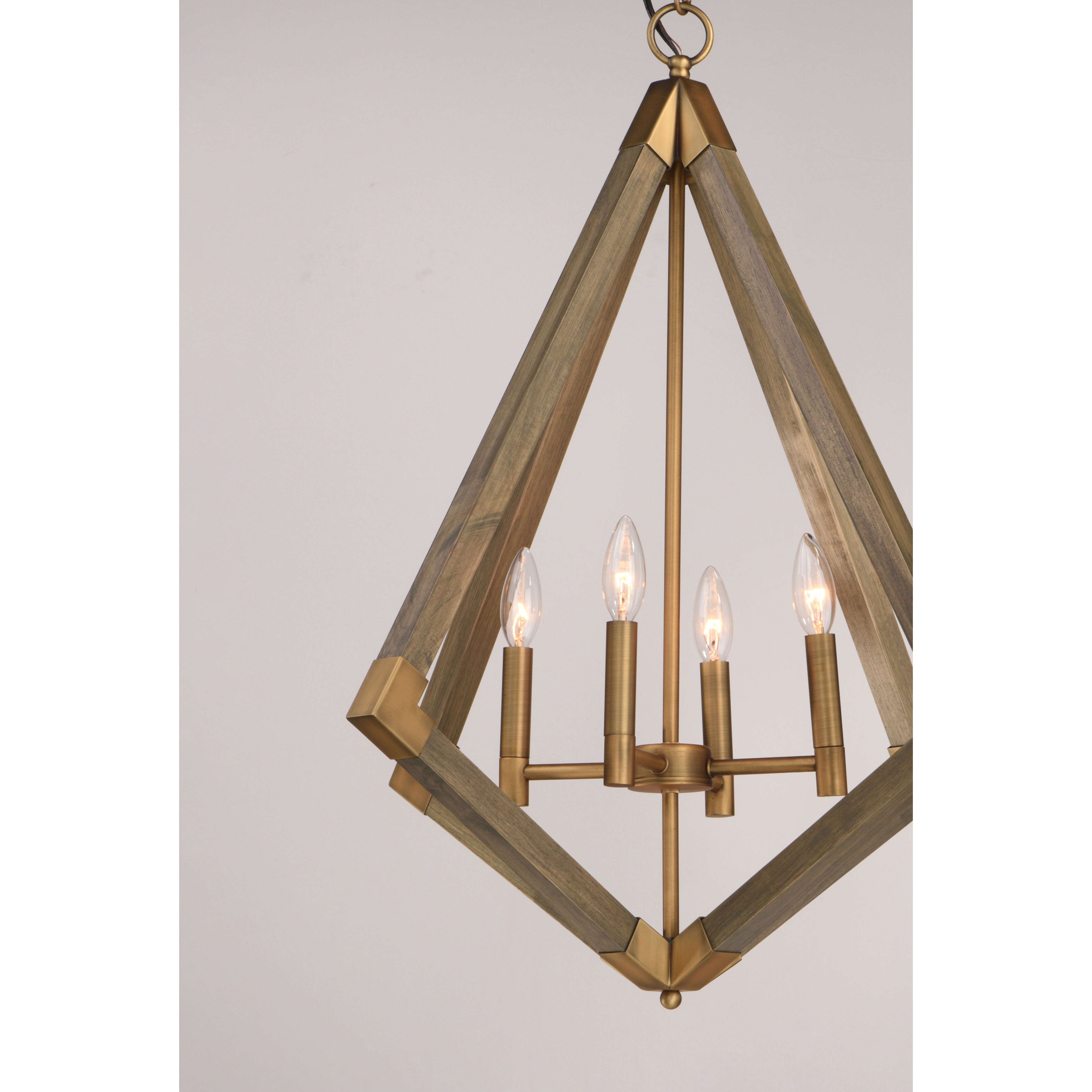 Vector 4 Light 19 inch Weathered Oak/Antique Brass Single Pendant Ceiling Light
