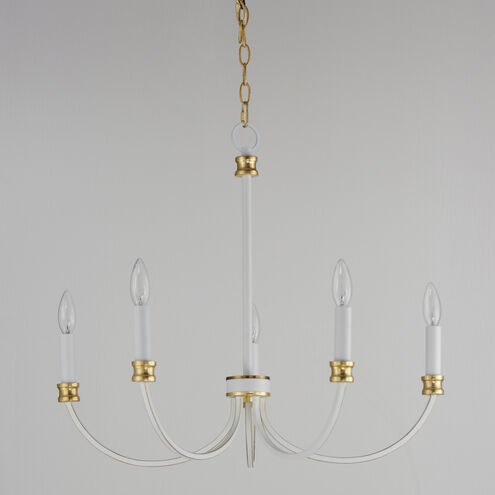 Charlton 5 Light 26 inch Weathered White and Gold Leaf Chandelier Ceiling Light