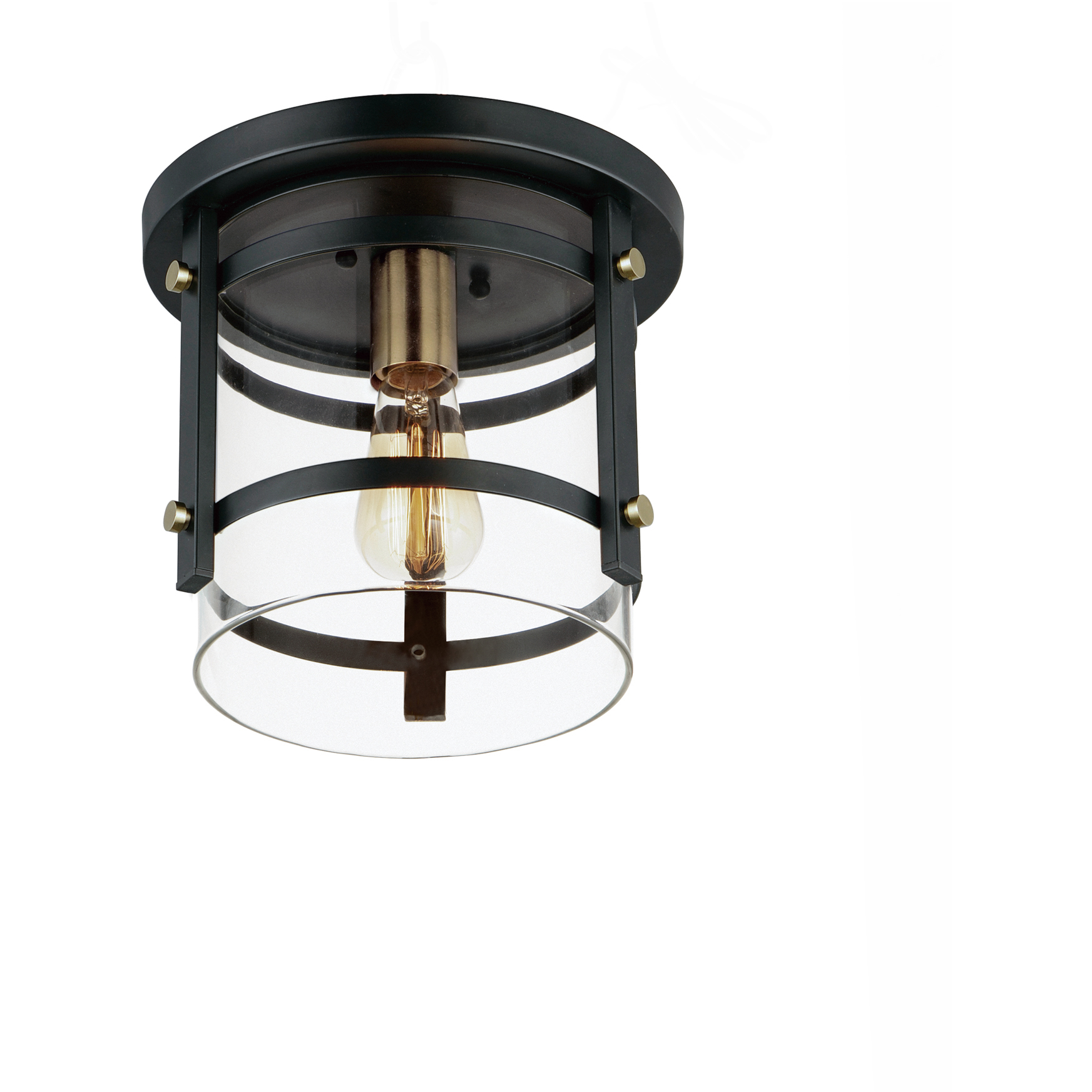 Capitol 1 Light 9.75 inch Black and Antique Brass Flush Mount Ceiling Light