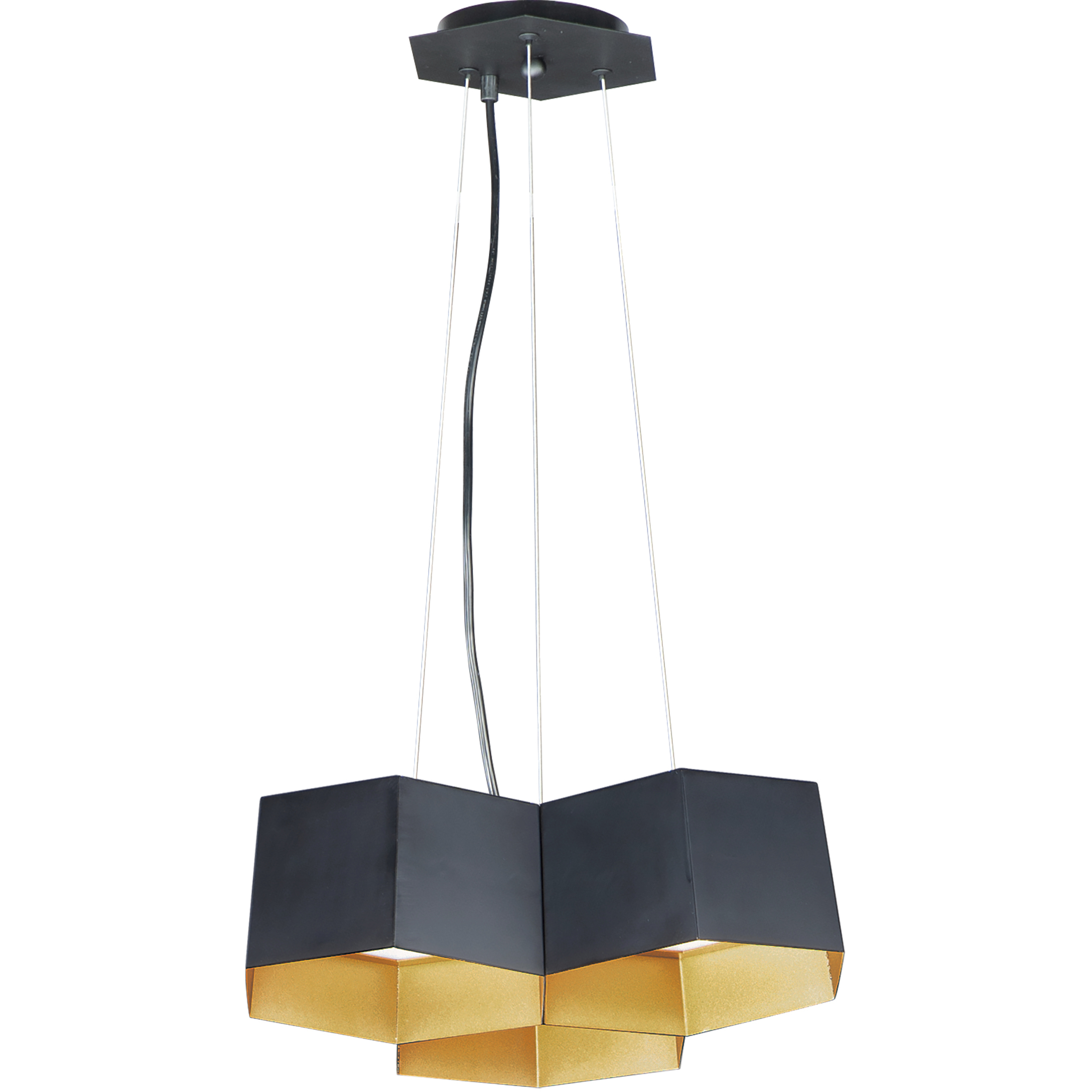 Honeycomb LED 16 inch Black and Gold Pendant System Ceiling Light