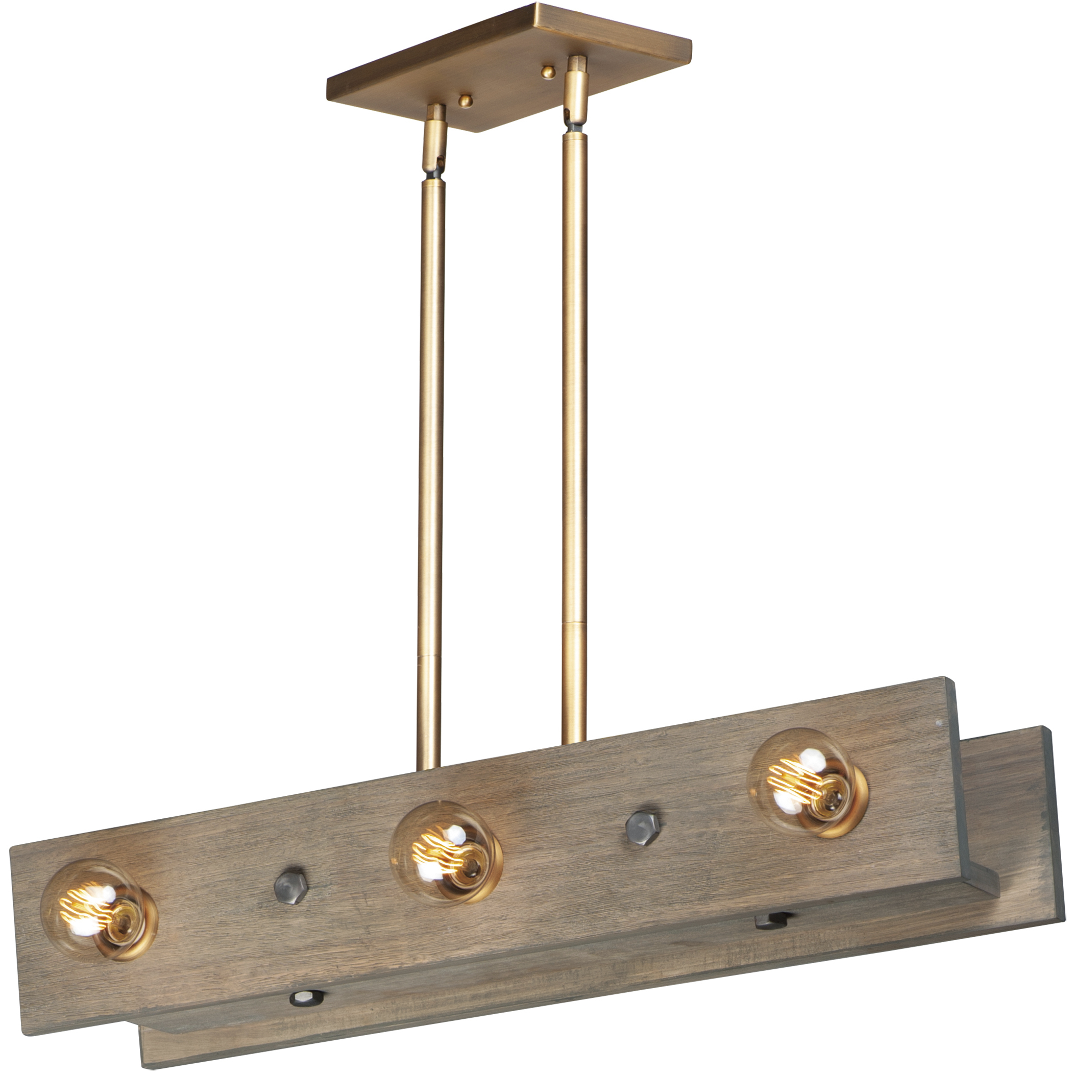 Plank 6 Light 31.5 inch Weathered Wood and Antique Brass Linear Pendant Ceiling Light