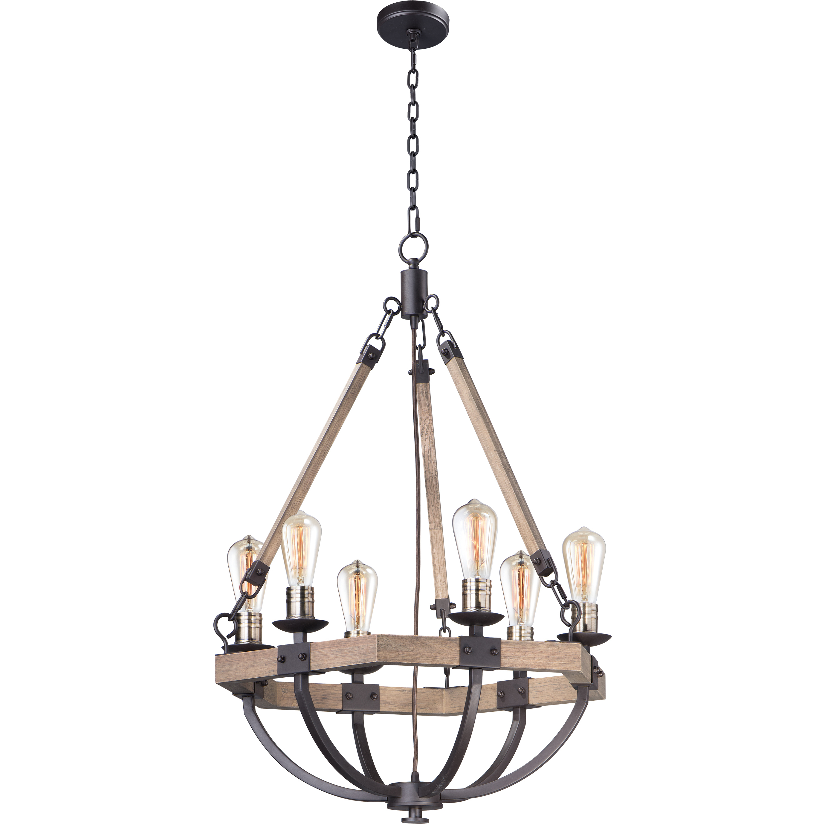 Lodge 6 Light 24 inch Weathered Oak and Bronze Chandelier Ceiling Light