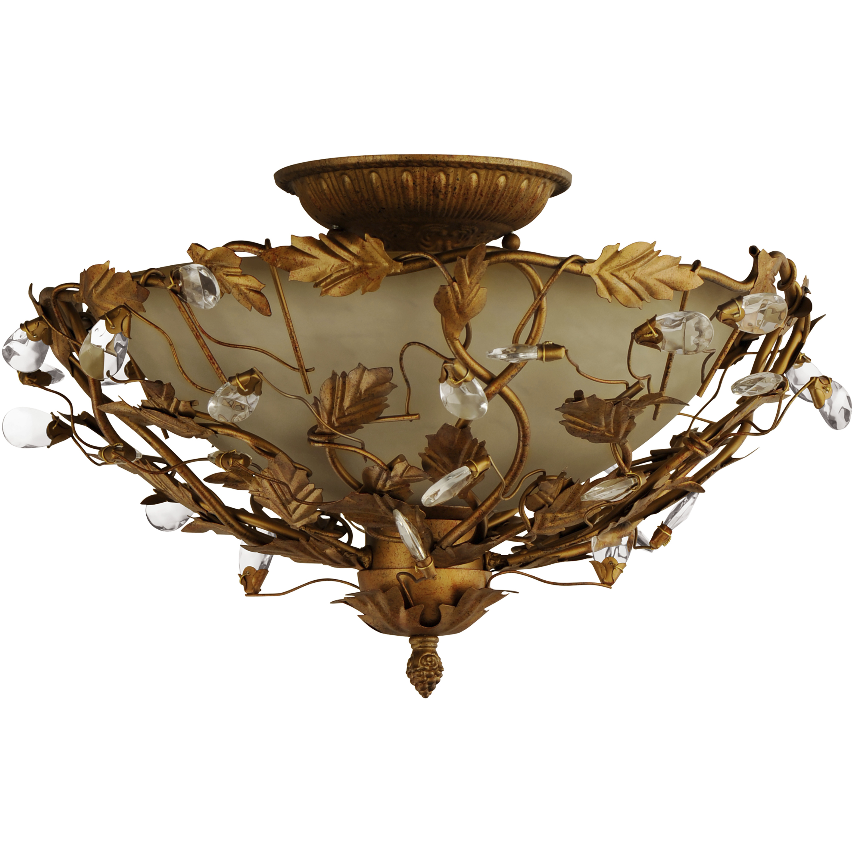 Elegante 3 Light 16.5 inch Etruscan Gold Semi-Flush Mount Ceiling Light