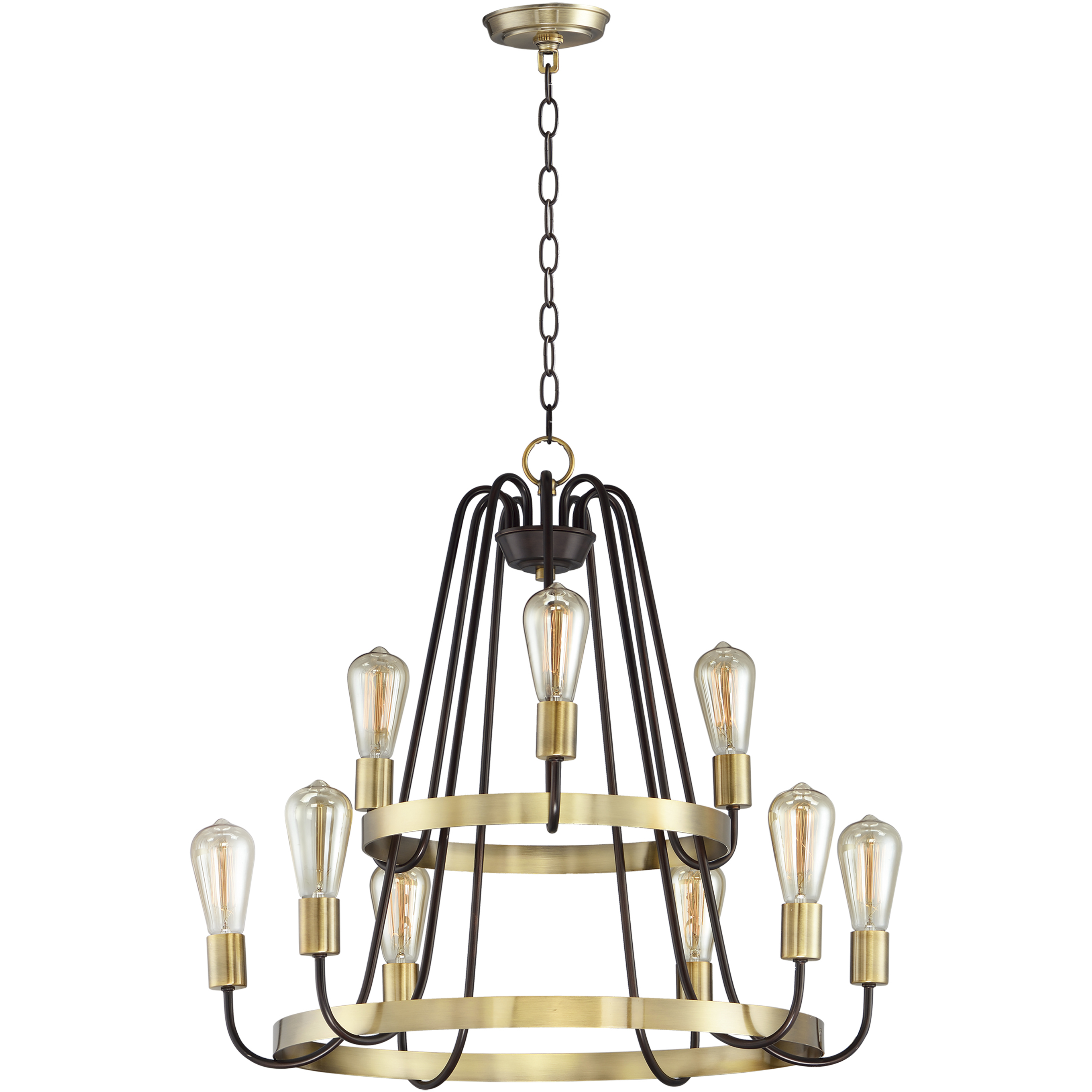 Haven 9 Light 27 inch Oil Rubbed Bronze and Antique Brass Multi-Tier Chandelier Ceiling Light
