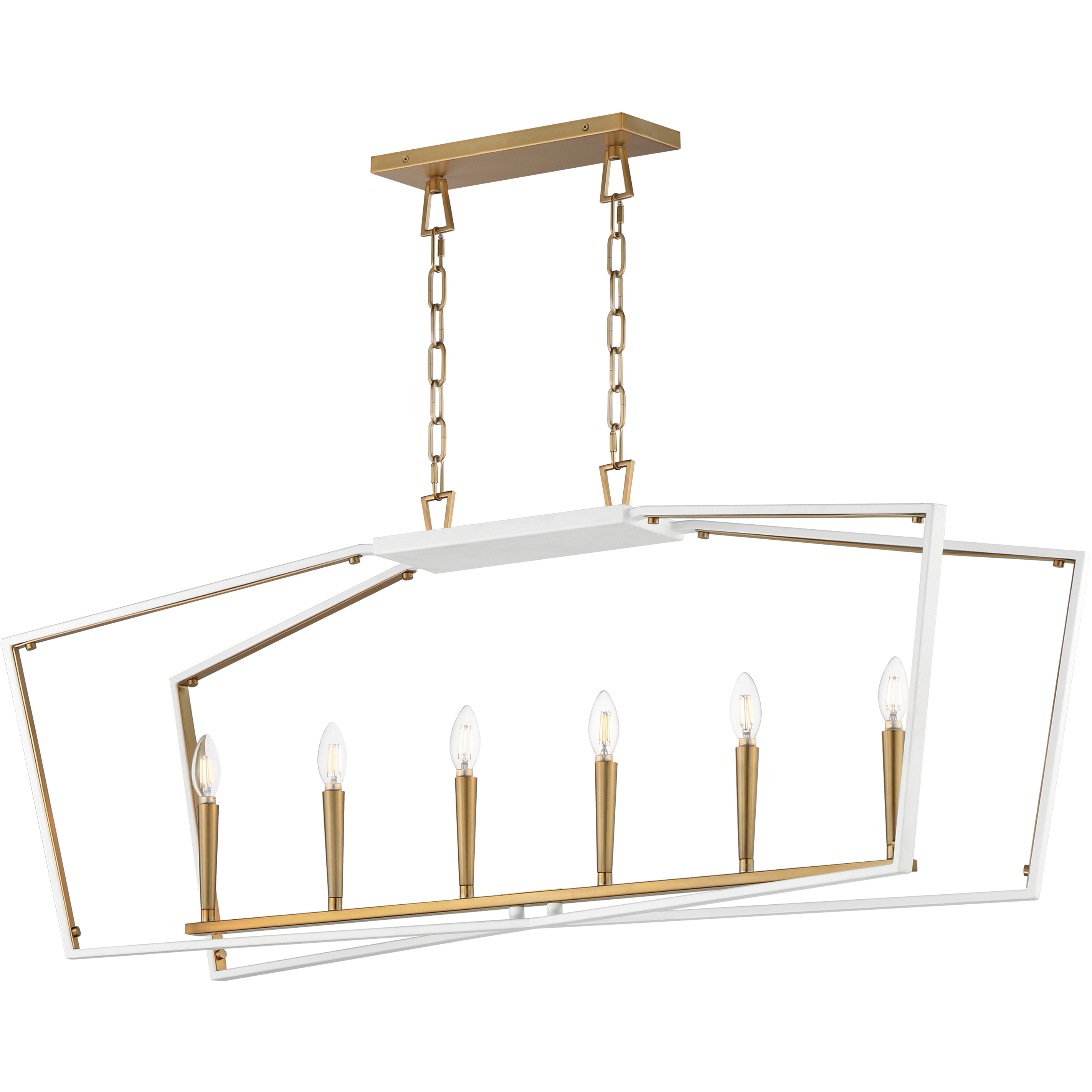 Melrose 6 Light 48 inch White and Natural Aged Brass Linear Pendant Ceiling Light