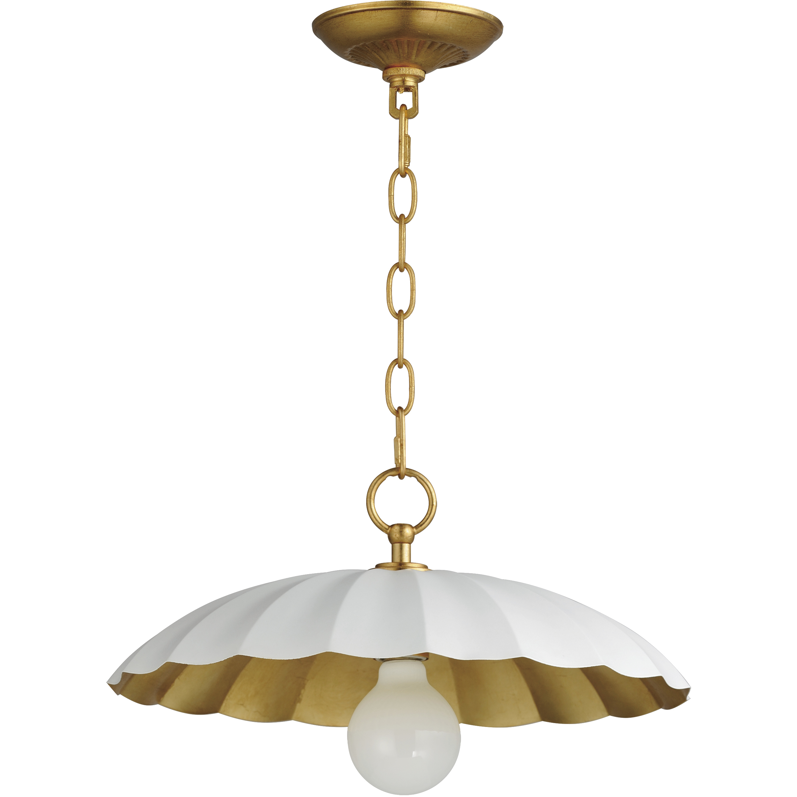 Primrose 1 Light 16 inch Matte White and Gold Leaf Single Pendant Ceiling Light