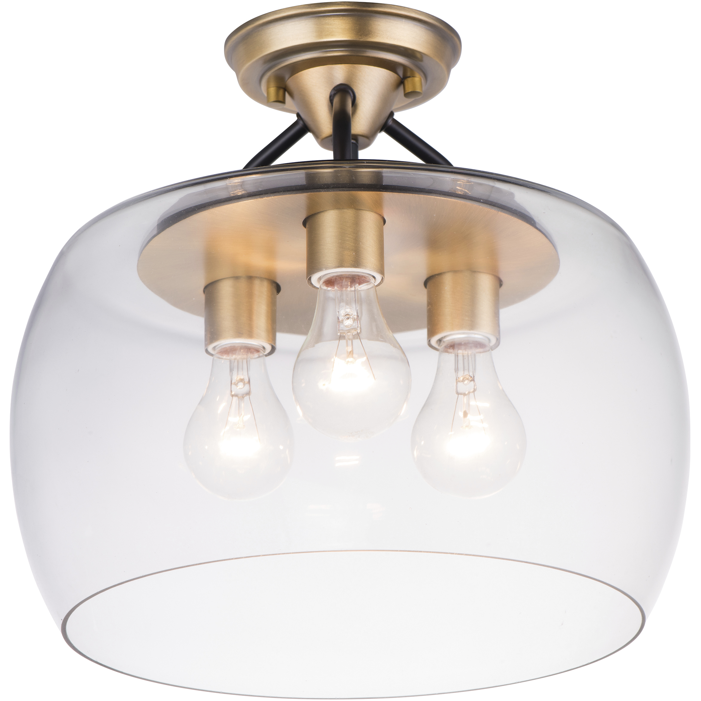 Goblet 3 Light 13.5 inch Bronze and Antique Brass Semi-Flush Mount Ceiling Light