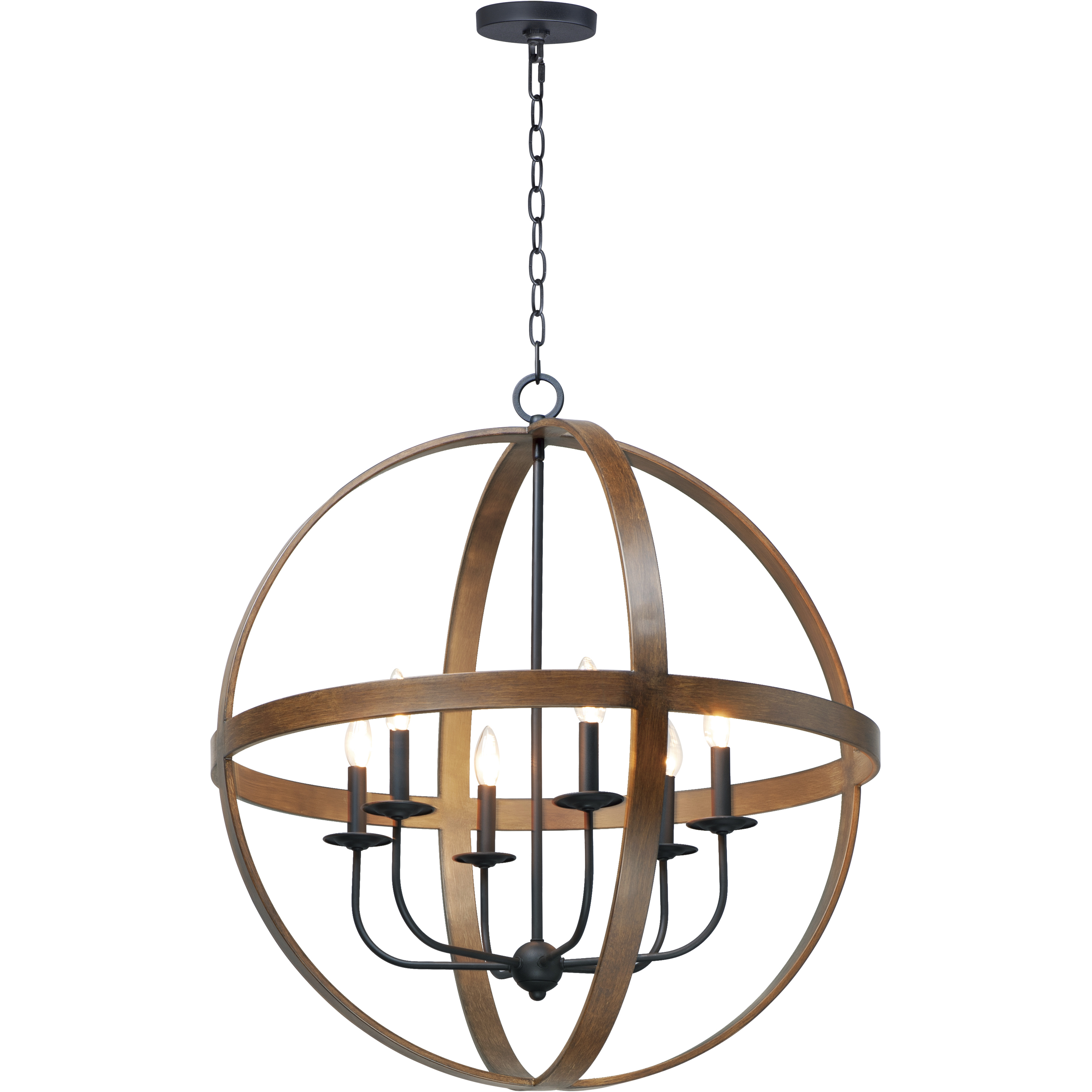 Compass 6 Light 30 inch Antique Pecan and Black Single Pendant Ceiling Light