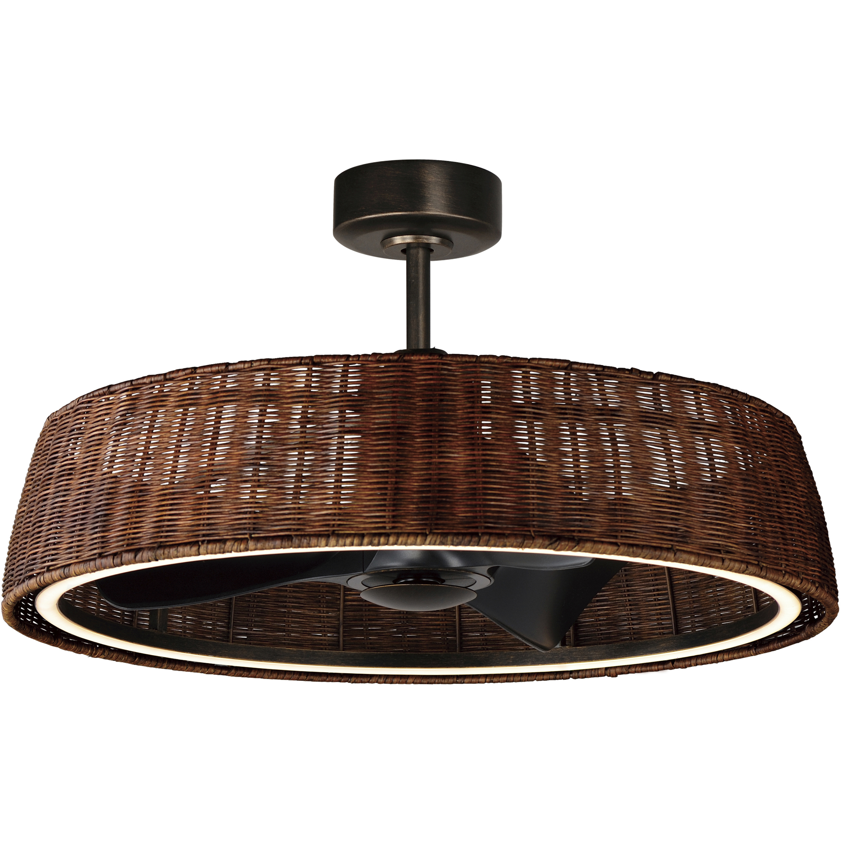 Tulum 28 inch Dark Bronze Fandelight in Natural Rattan