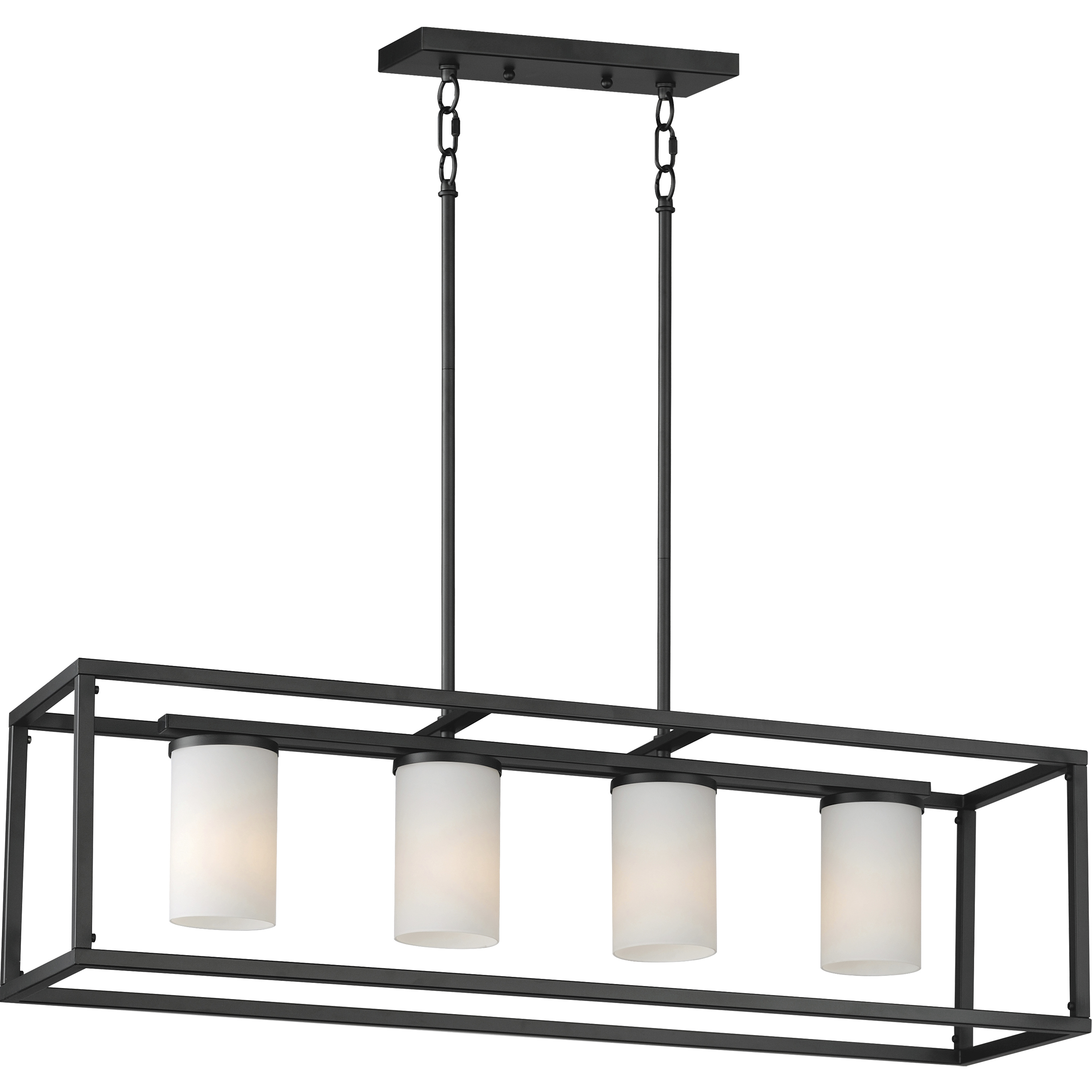 Lateral 4 Light 36 inch Black Linear Pendant Ceiling Light in Satin White