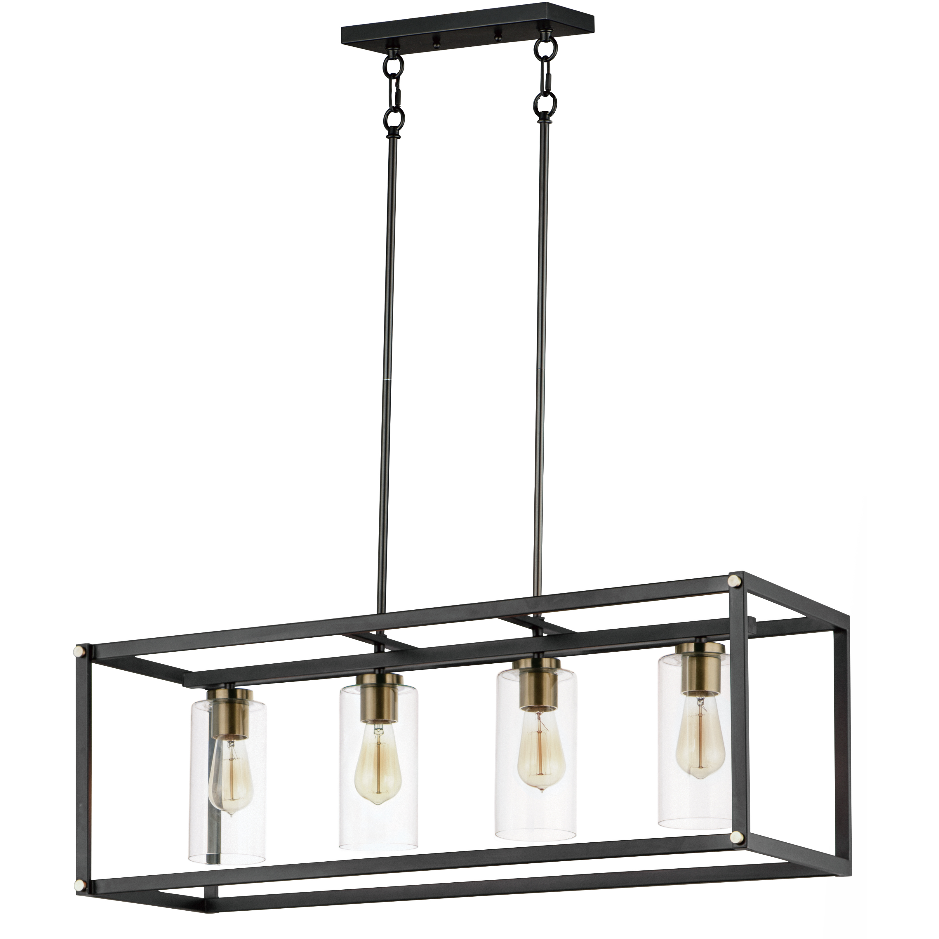 Capitol 4 Light 36 inch Black and Antique Brass Linear Pendant Ceiling Light