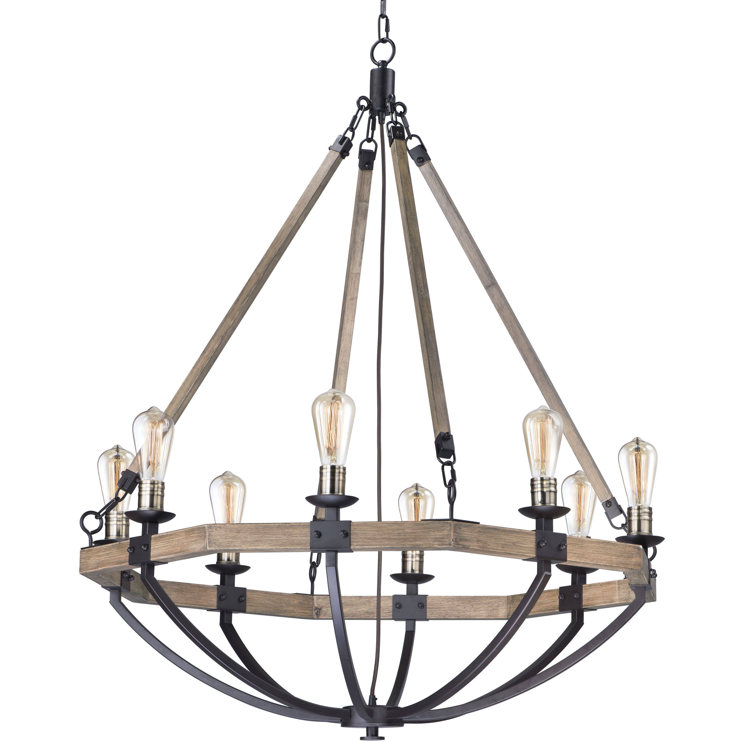 Lodge 8 Light 38 inch Weathered Oak and Bronze Chandelier Ceiling Light
