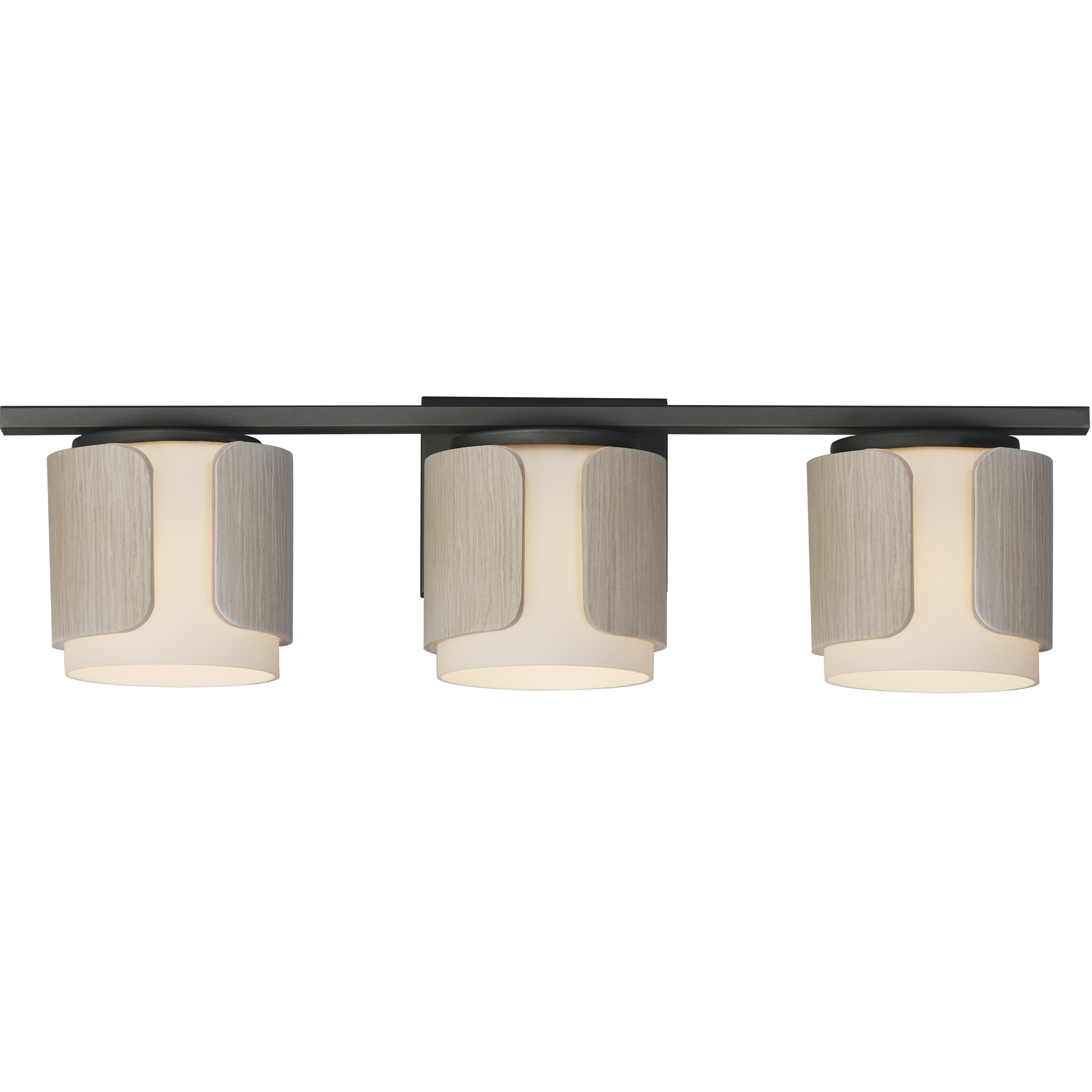 Draughtsman 3 Light 27 inch Natural Wood and Charcoal Bath Vanity Wall Light in Satin White