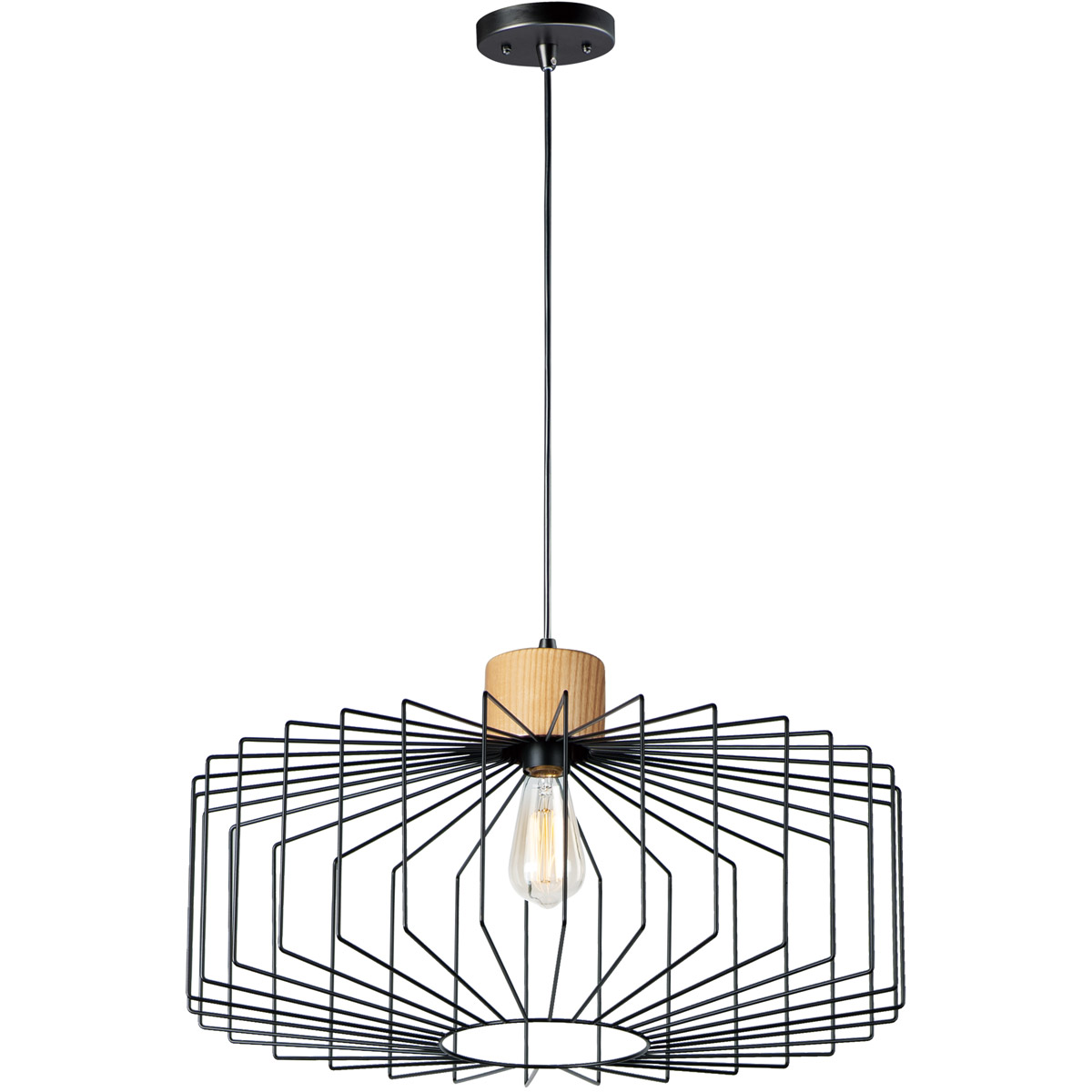 Bjorn 1 Light 23 inch Black/Natural Wood Single Pendant Ceiling Light