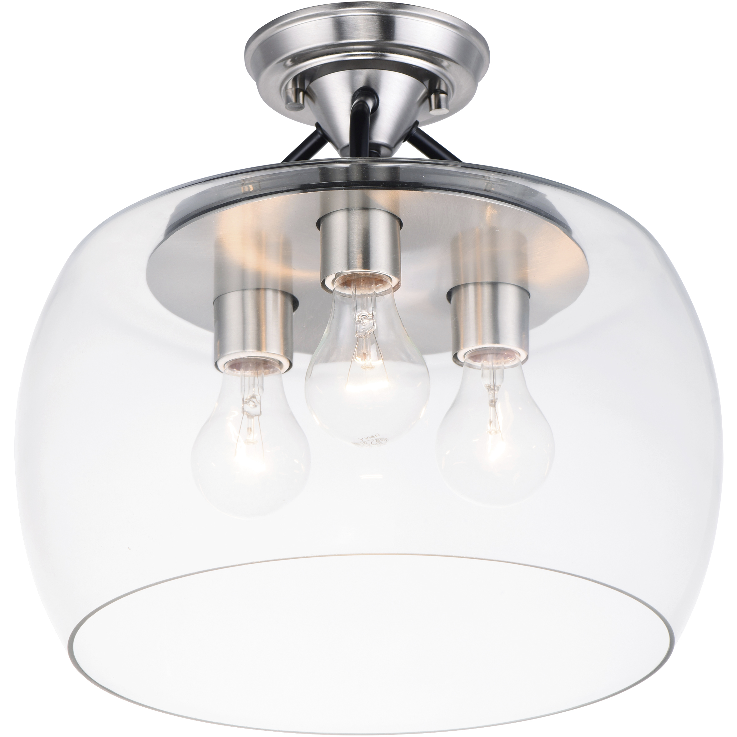 Goblet 3 Light 13.5 inch Black and Satin Nickel Semi-Flush Mount Ceiling Light