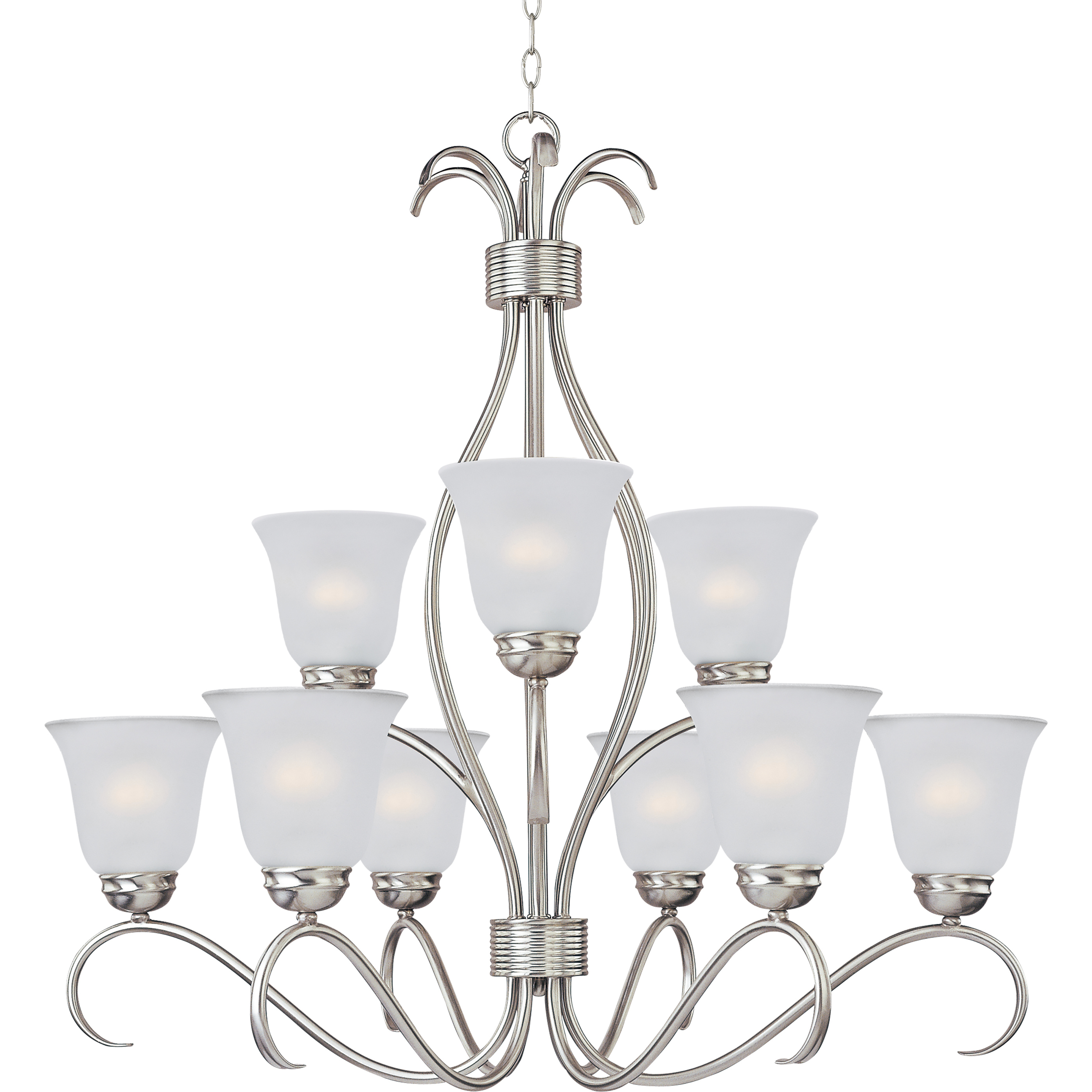 Basix 9 Light 32 inch Satin Nickel Multi-Tier Chandelier Ceiling Light in Frosted