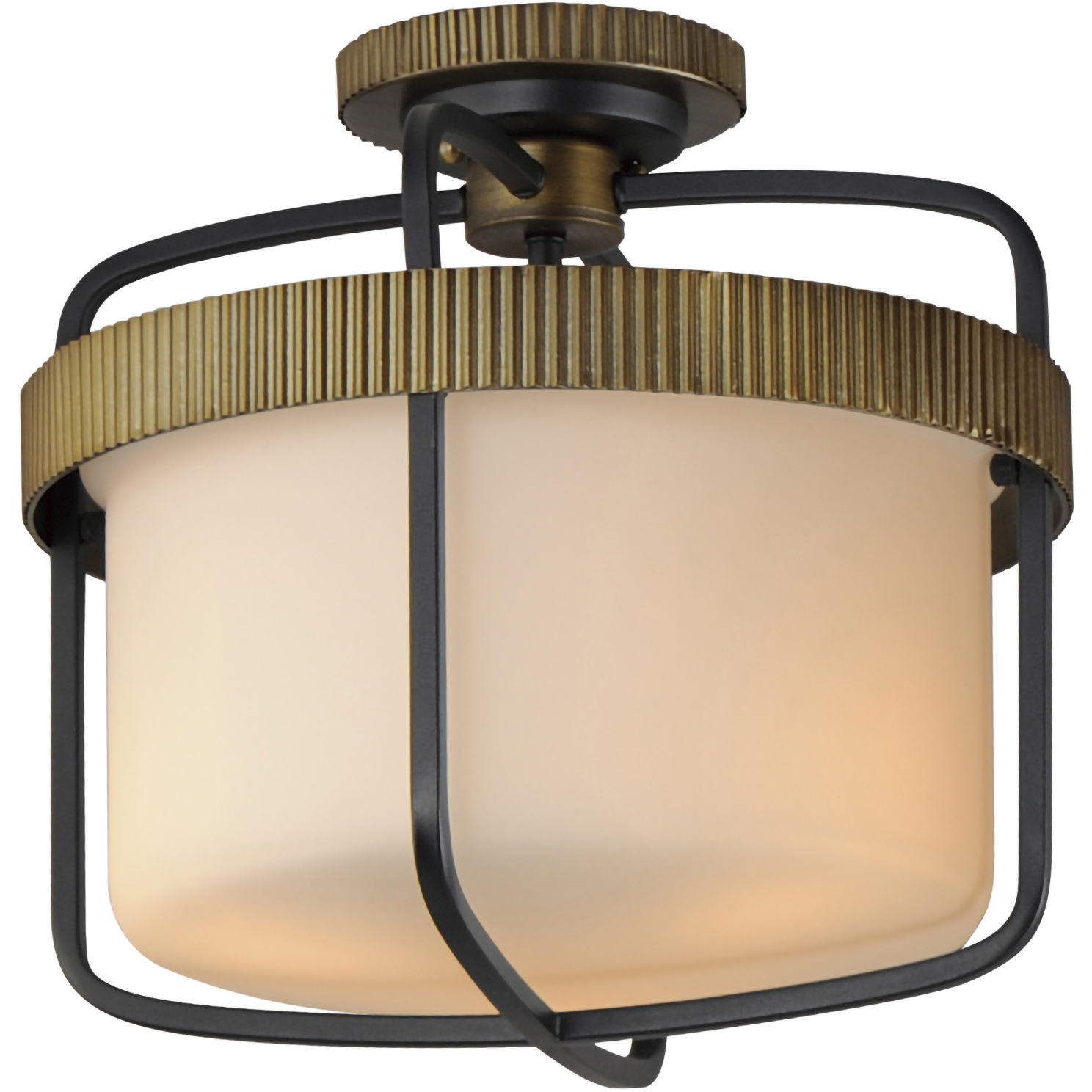 Ruffles 3 Light 13.75 inch Black and Antique Brass Semi-Flush Mount Ceiling Light