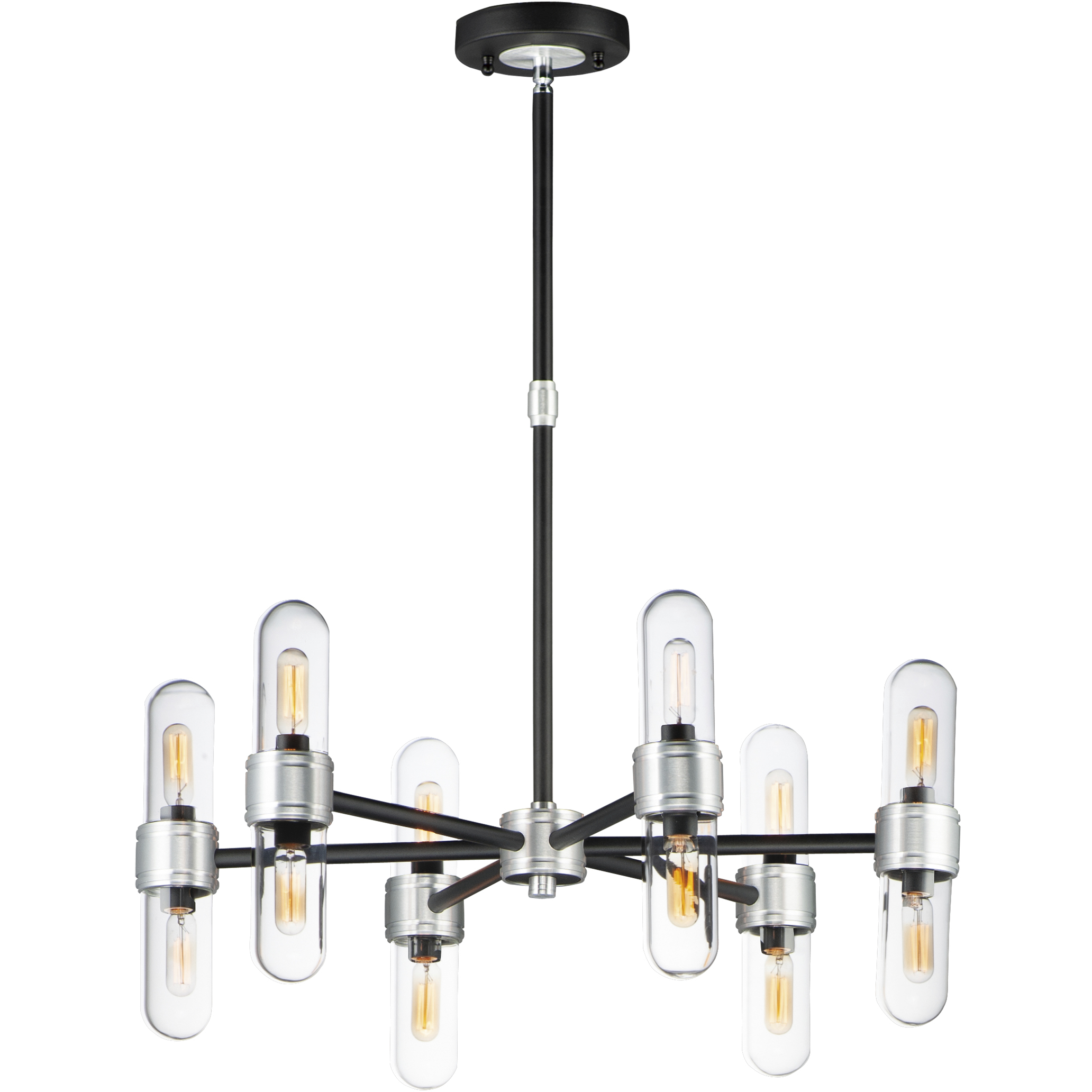 Dual 12 Light 26.25 inch Black and Brushed Aluminum Outdoor Chandelier