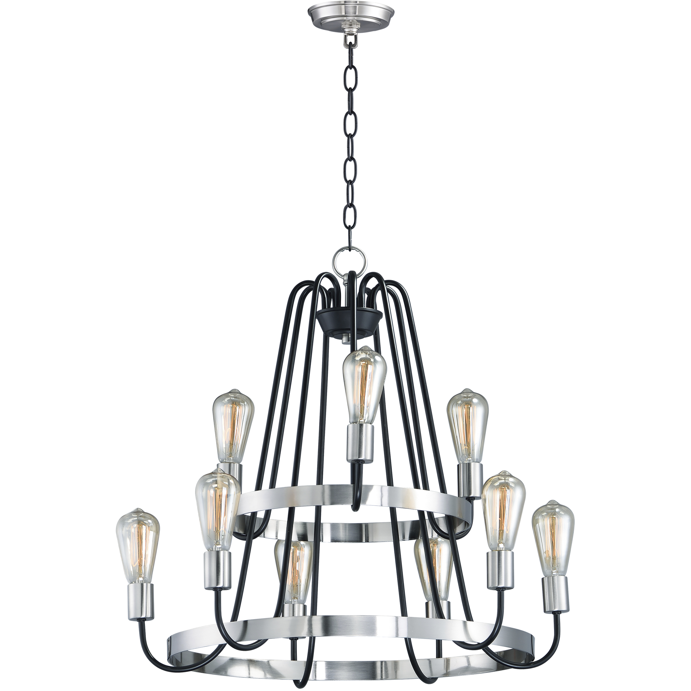 Haven 9 Light 27 inch Black and Satin Nickel Multi-Tier Chandelier Ceiling Light