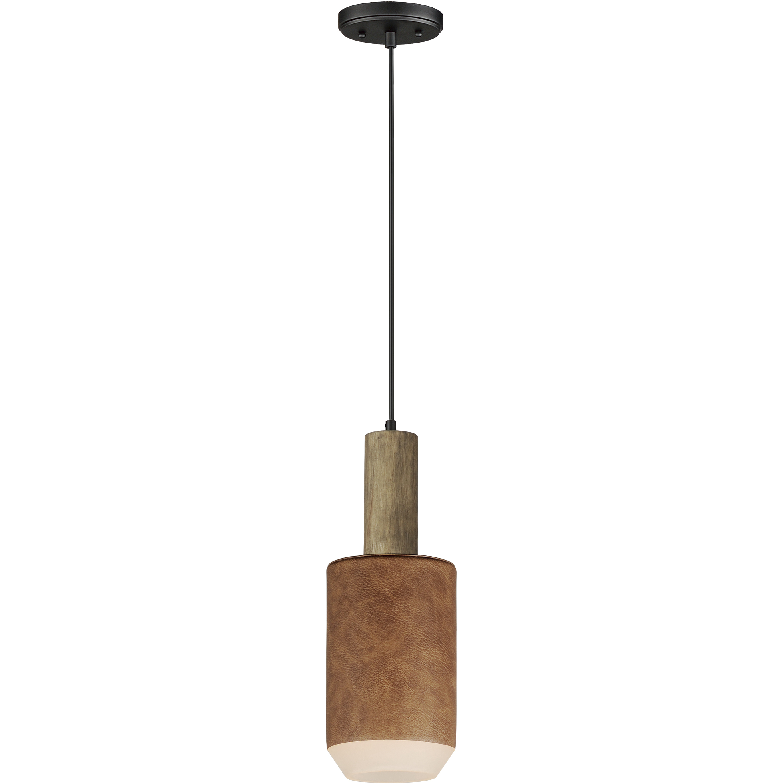 Scout LED 6.75 inch Weathered Wood and Tan Leather Single Pendant Ceiling Light