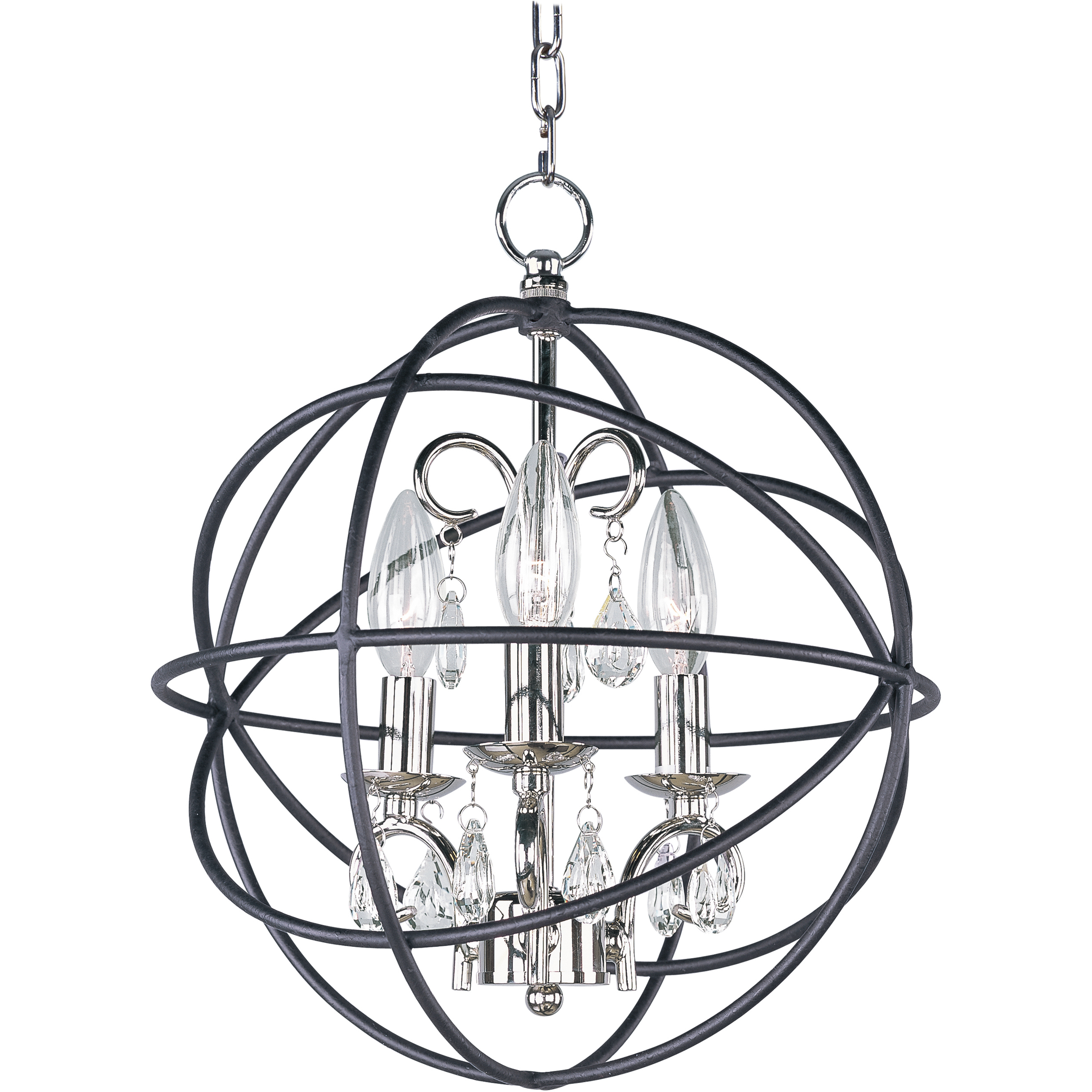 Orbit 3 Light 12 inch Anthracite and Polished Nickel Single Pendant Ceiling Light