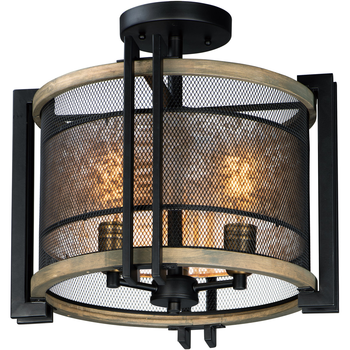 Boundry 3 Light 17 inch Black/Barn Wood/Antique Brass Flush Mount Ceiling  Light
