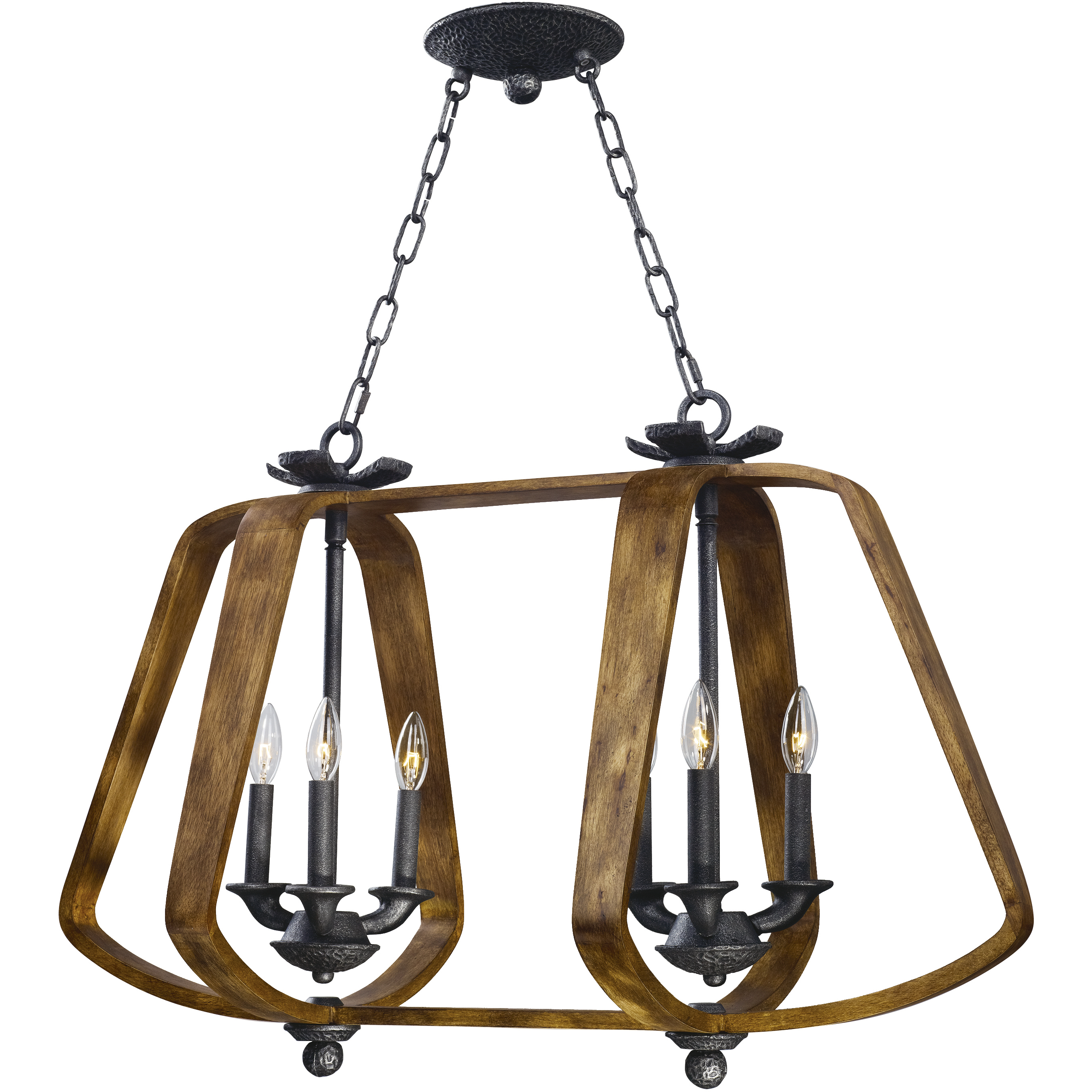 Road House 6 Light 36 inch Barn Wood and Iron Ore Linear Pendant Ceiling Light