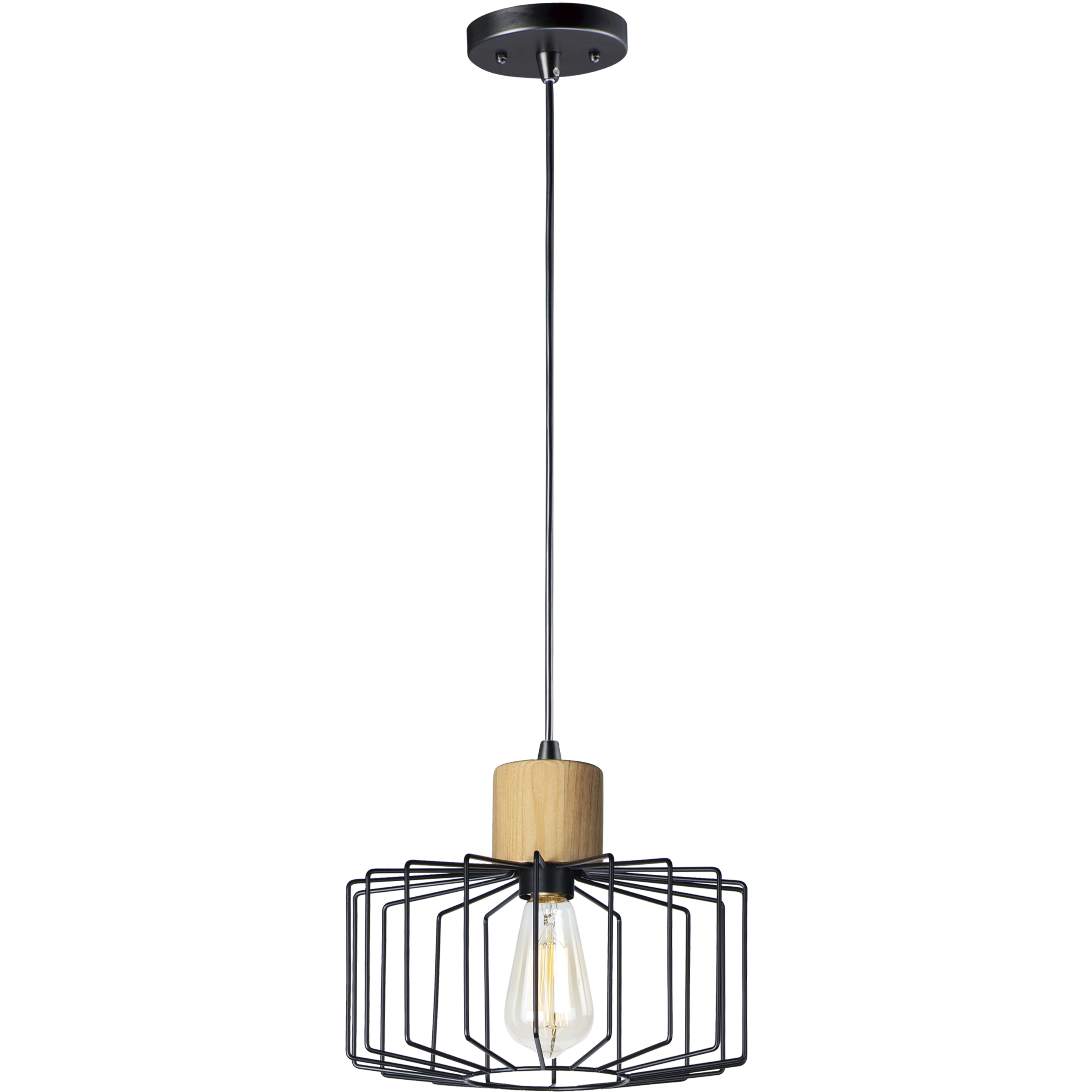 Bjorn 1 Light 11.5 inch Black and Natural Wood Single Pendant Ceiling Light