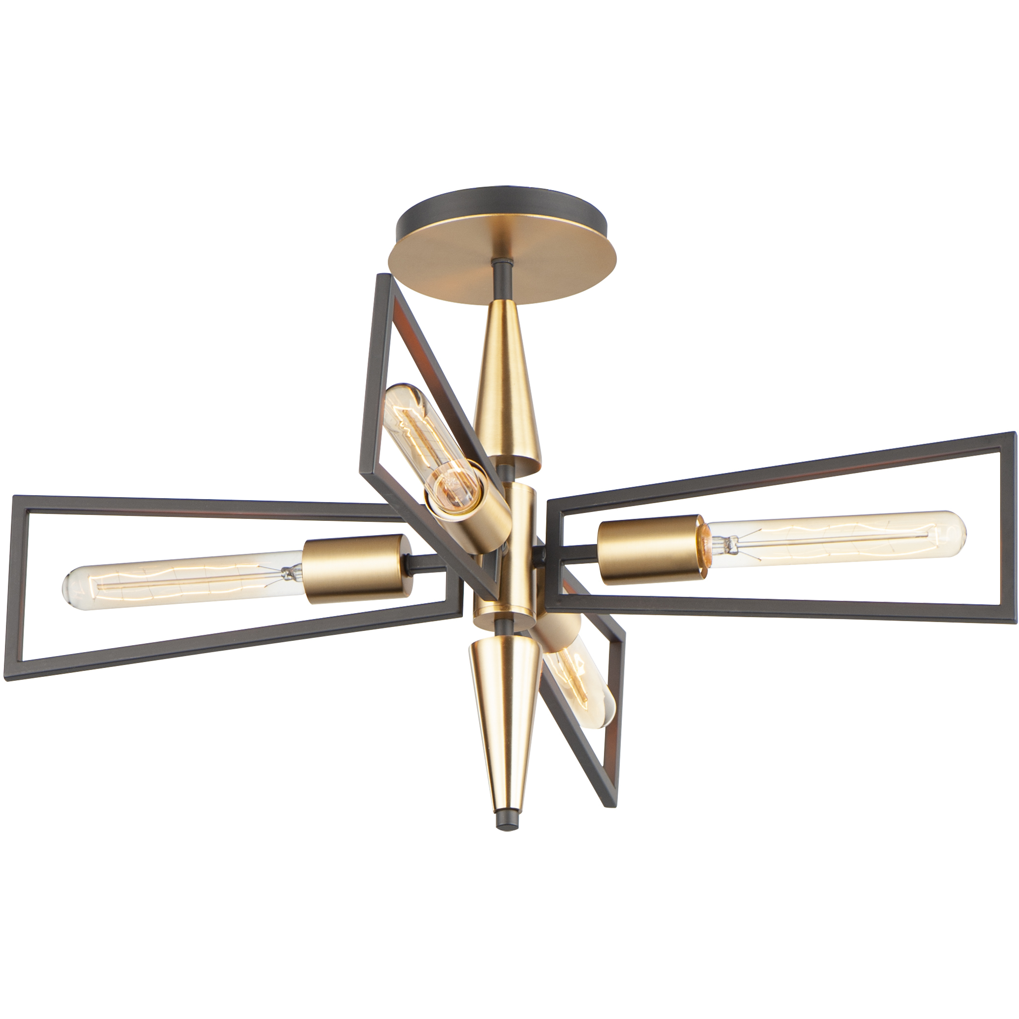 Wings 4 Light 25 inch Black and Satin Brass Flush Mount Ceiling Light