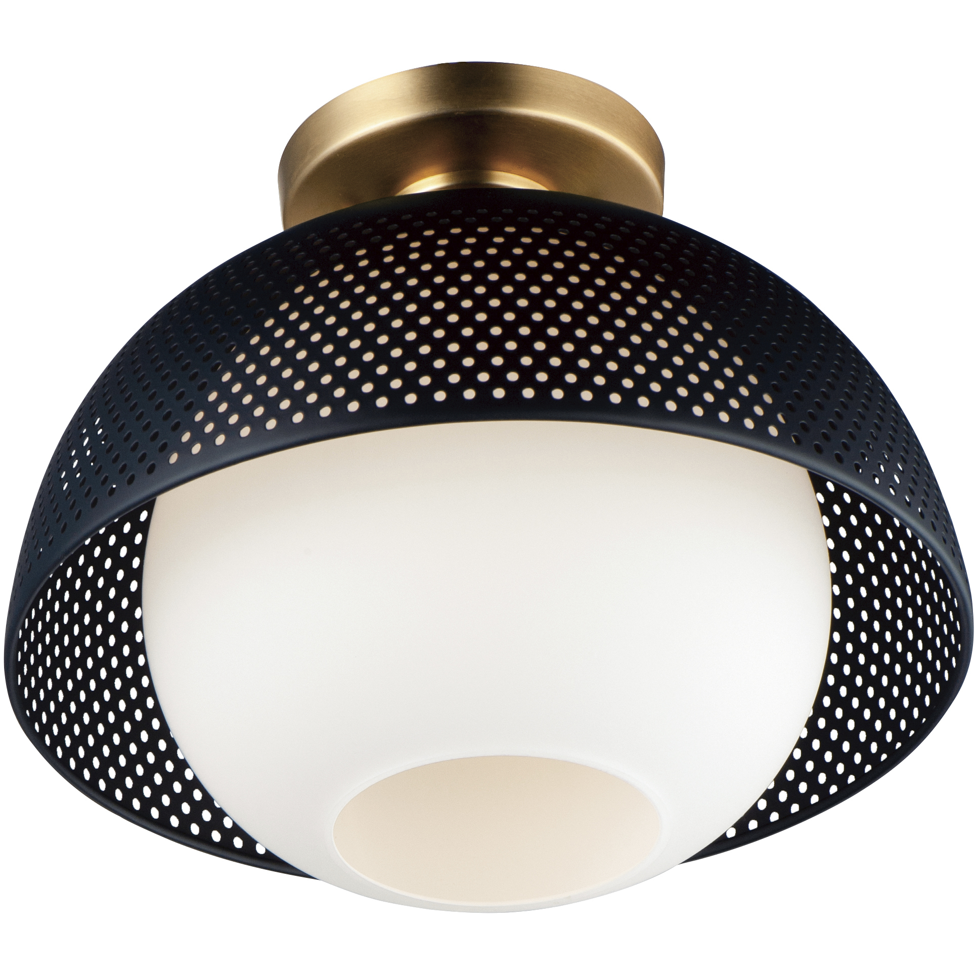 Perf 1 Light 14.25 inch Black and Satin Brass Flush Mount Ceiling Light
