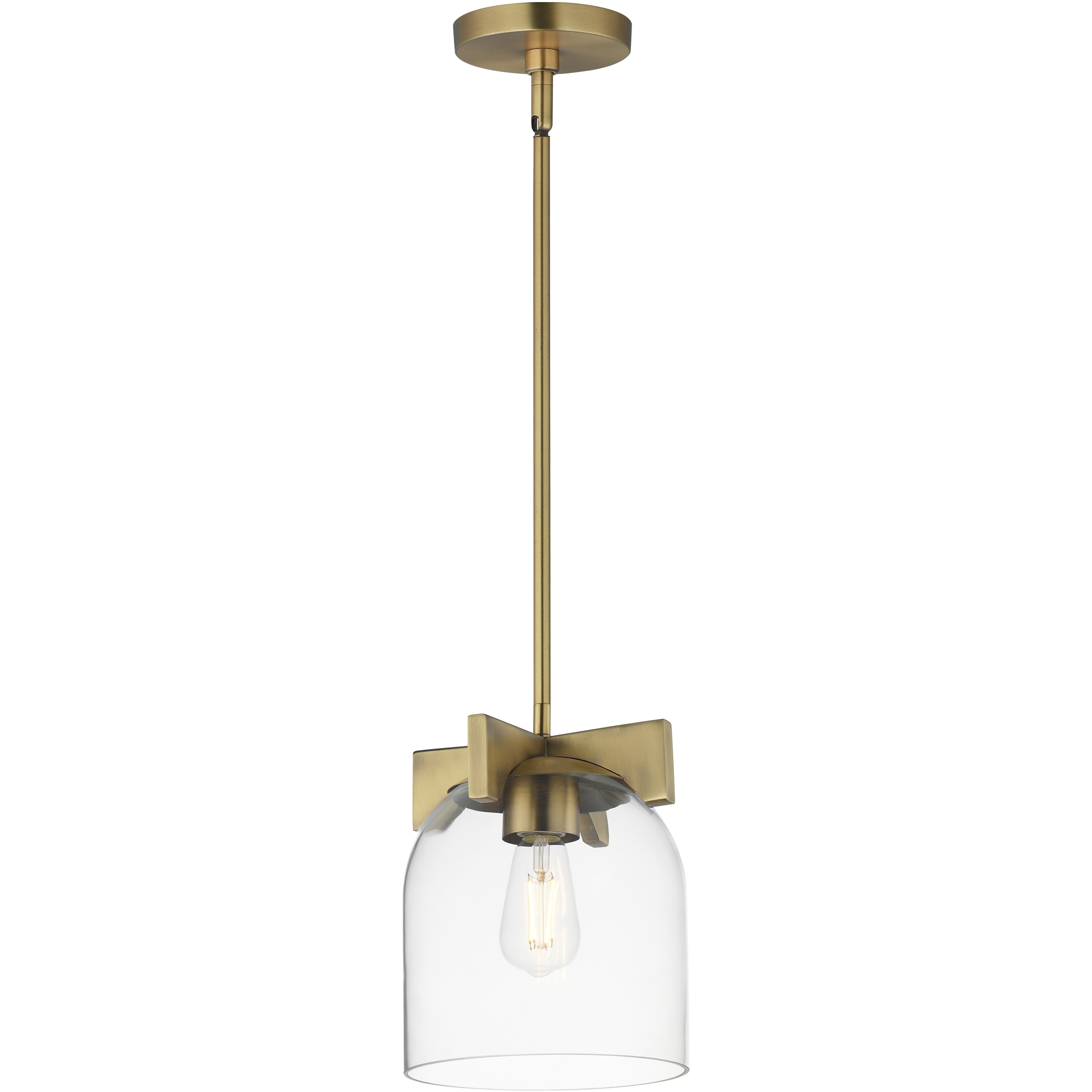 Scoop 1 Light 8 inch Natural Aged Brass Single Pendant Ceiling Light in Clear