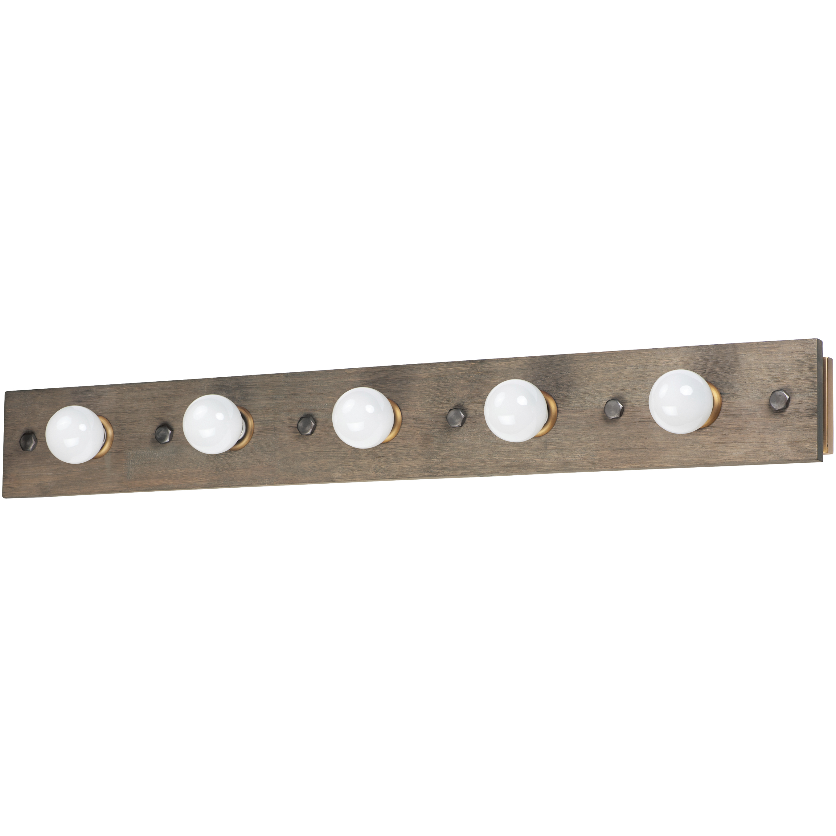 Plank 5 Light 48 inch Weathered Wood and Antique Brass Bath Vanity Wall Light