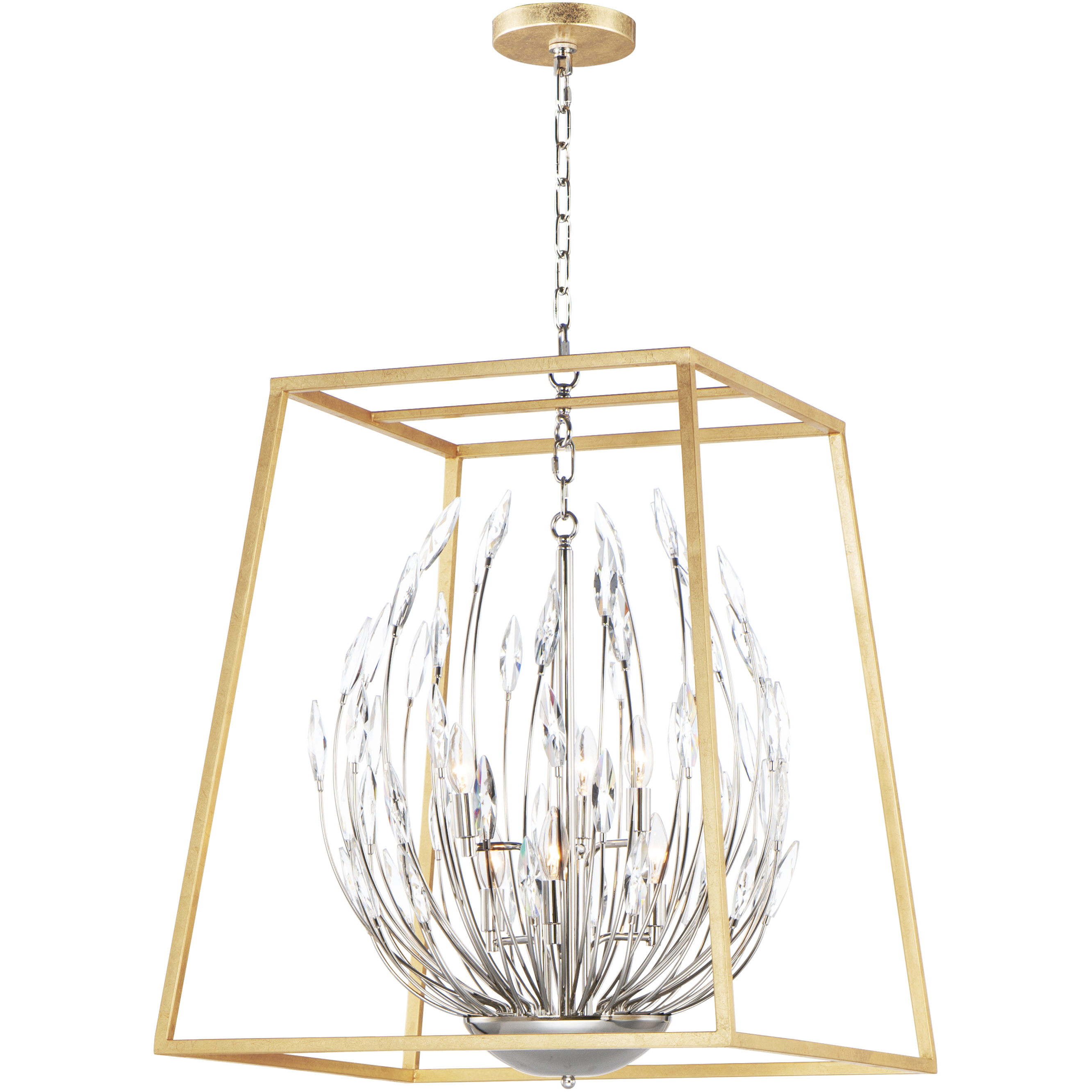 Bouquet 6 Light 24.5 inch Polished Nickel and Gold Leaf Multi-Light Pendant Ceiling Light